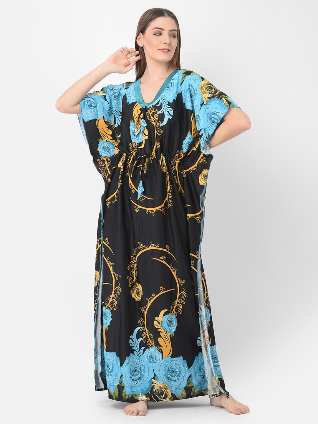 

Noty Floral Printed Kaftan Maxi Nightdress, Black
