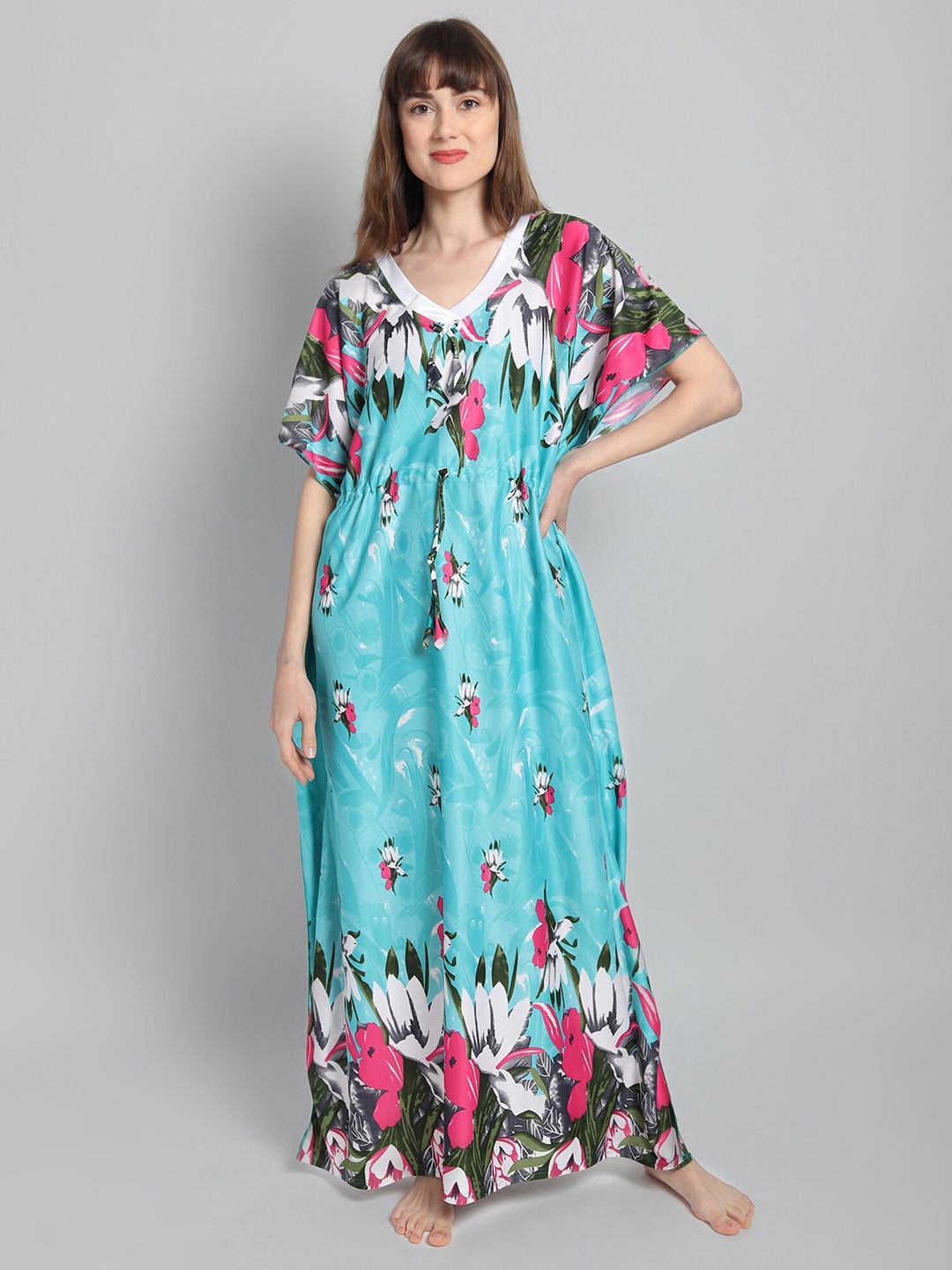 

Noty Floral Printed Kaftan Maxi Nightdress, Turquoise blue