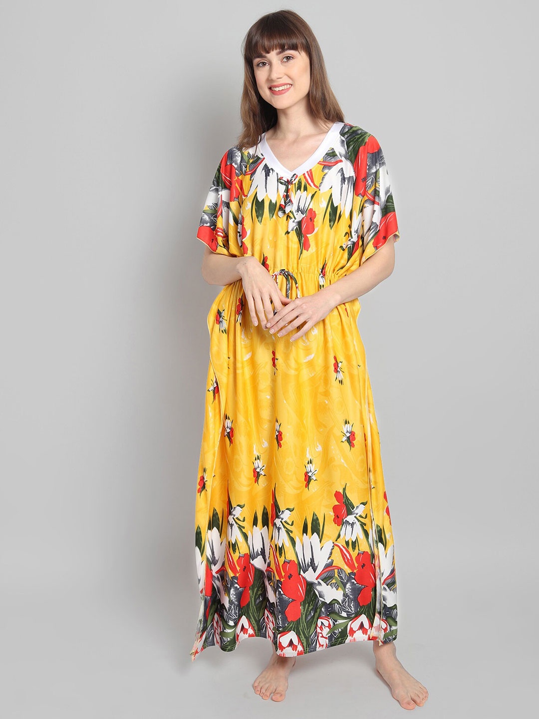 

Noty Floral Printed Kaftan Maxi Nightdress, Mustard