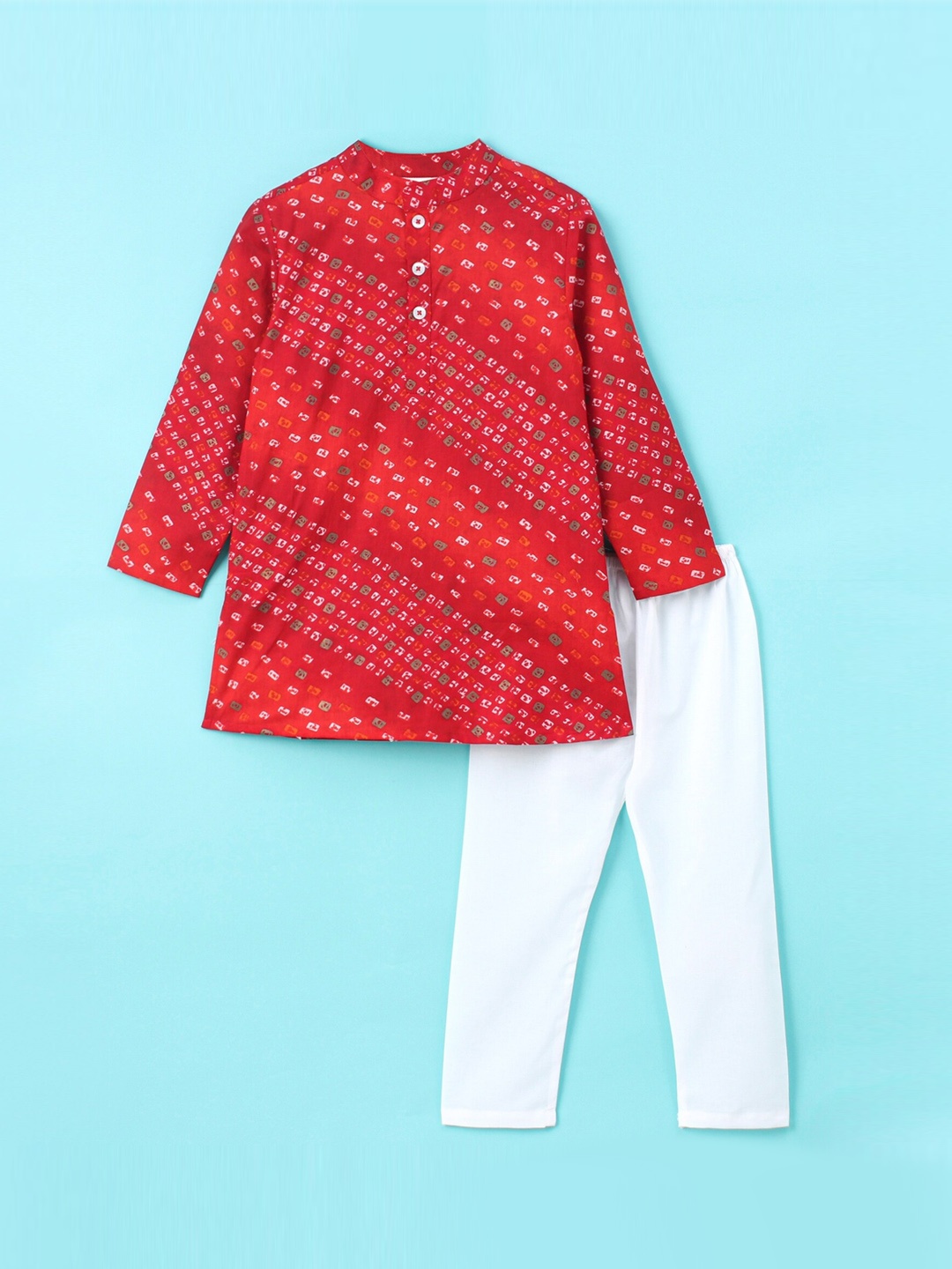 

CrayonFlakes Boys Bandhani Printed Pure Cotton Kurta with Pyjamas, Red