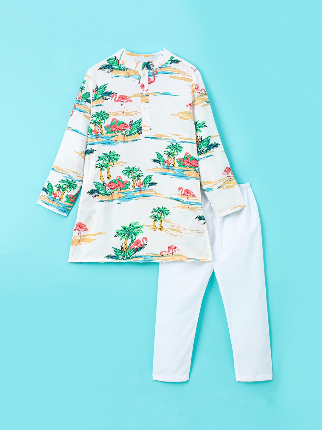

CrayonFlakes Boys Quirky Printed Kurta with Trousers, White