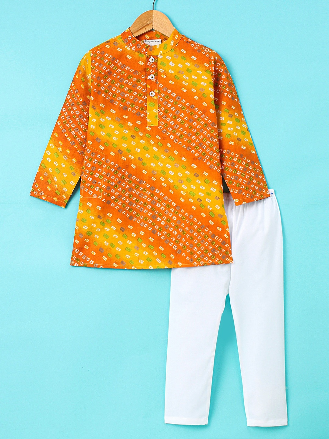

CrayonFlakes Bandhani Printed Pure Cotton Kurta with Pyjamas, Yellow
