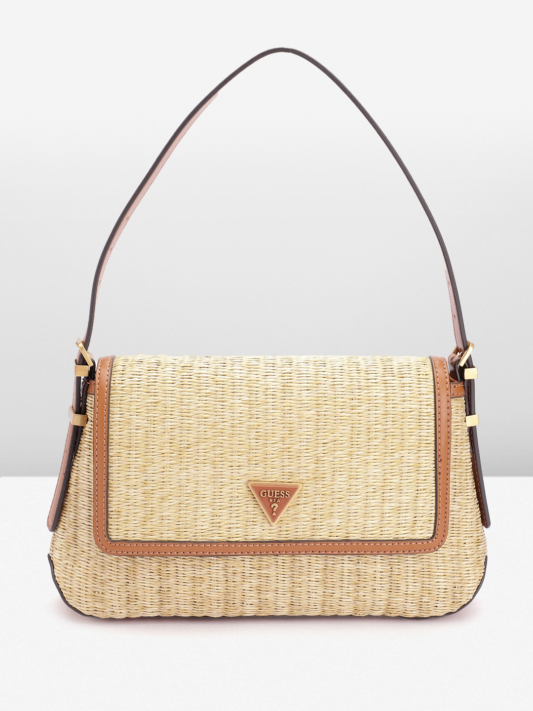 

GUESS Women Basket Weave Structured Shoulder Bag, Beige