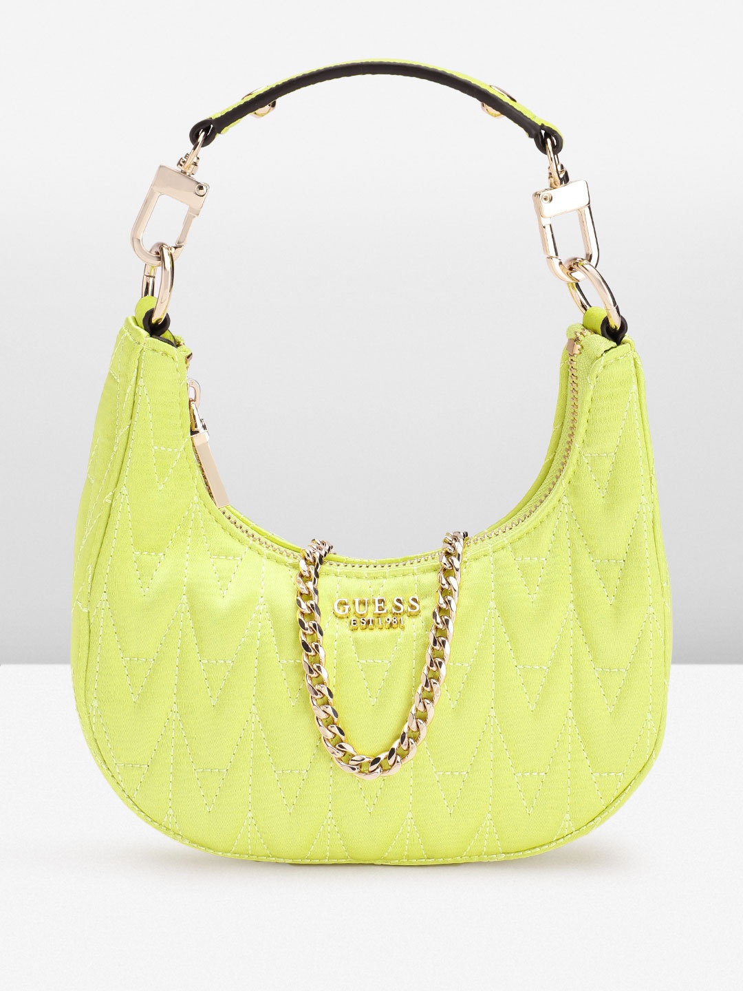 

GUESS Women Geometric Textured Structured Hobo Bag with Quilted Detail, Lime green