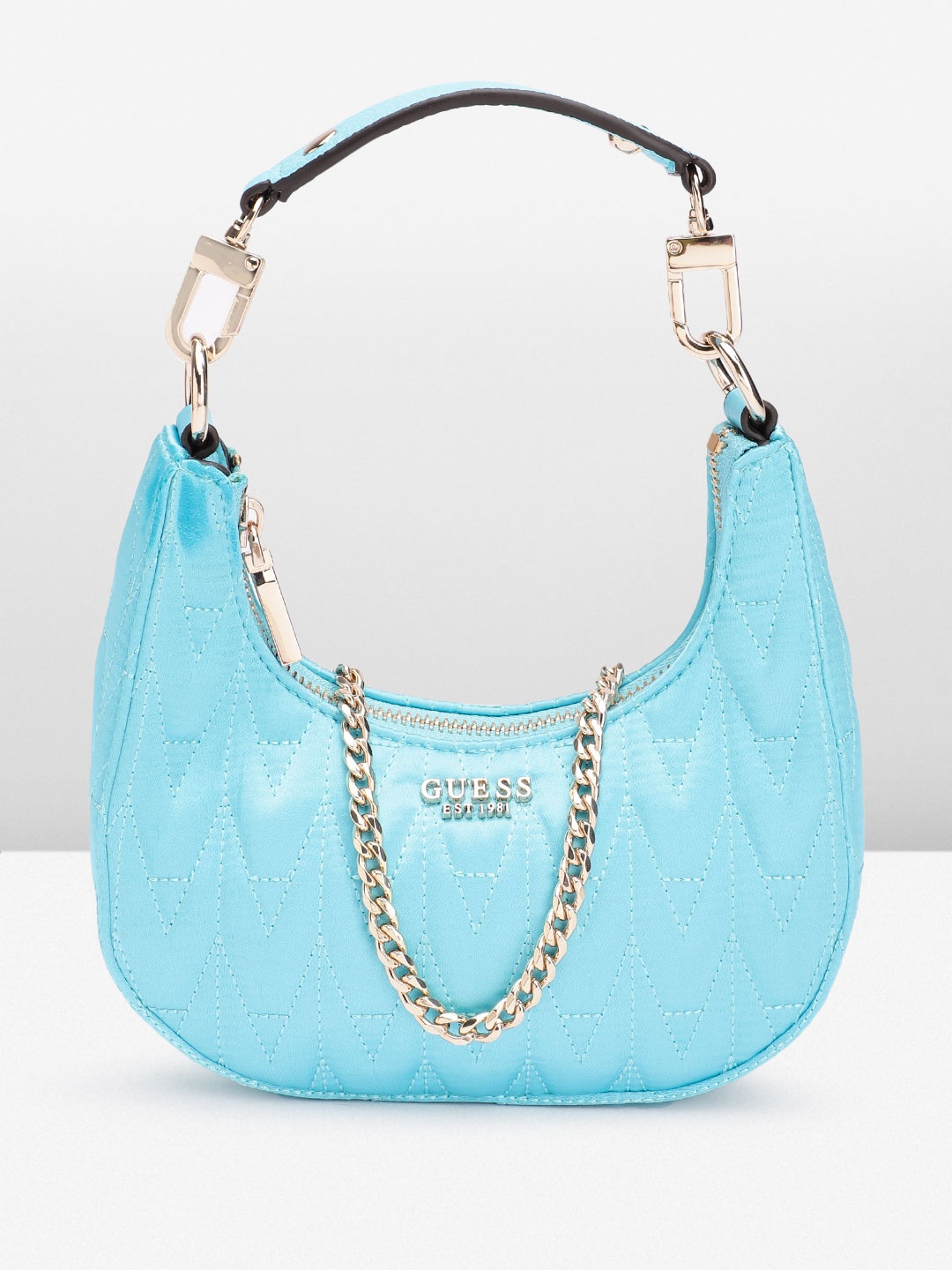 

GUESS Women Geometric Textured Structured Hobo Bag with Quilted Detail, Turquoise blue