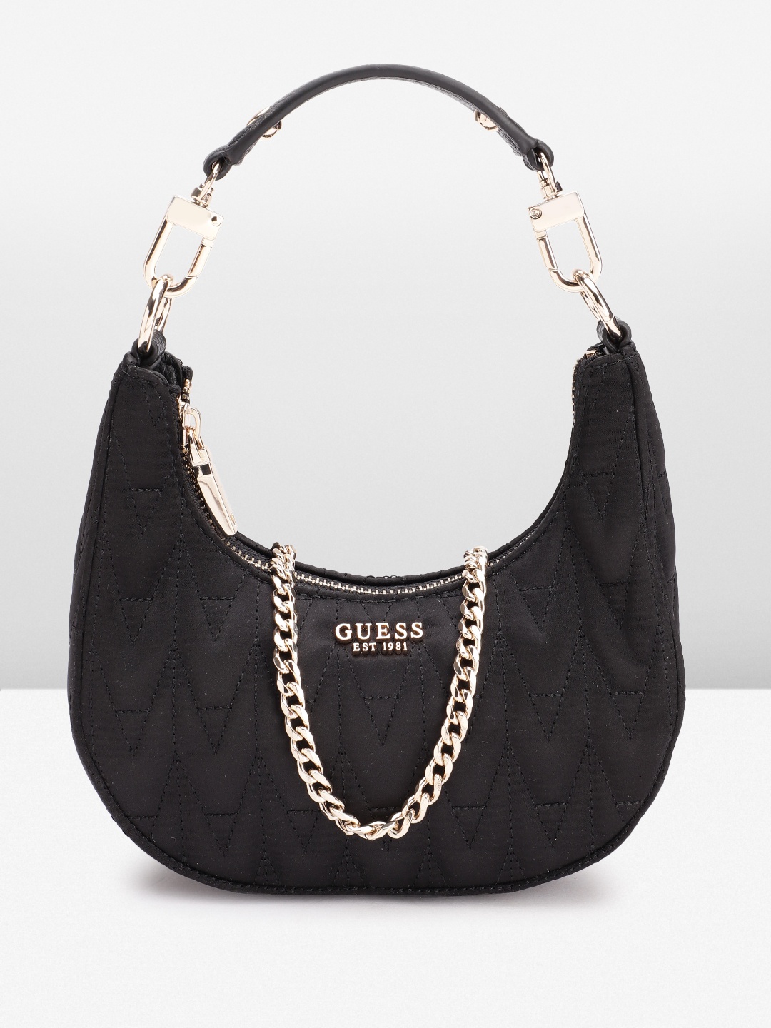 

GUESS Women Geometric Textured Structured Hobo Bag with Quilted Detail, Black