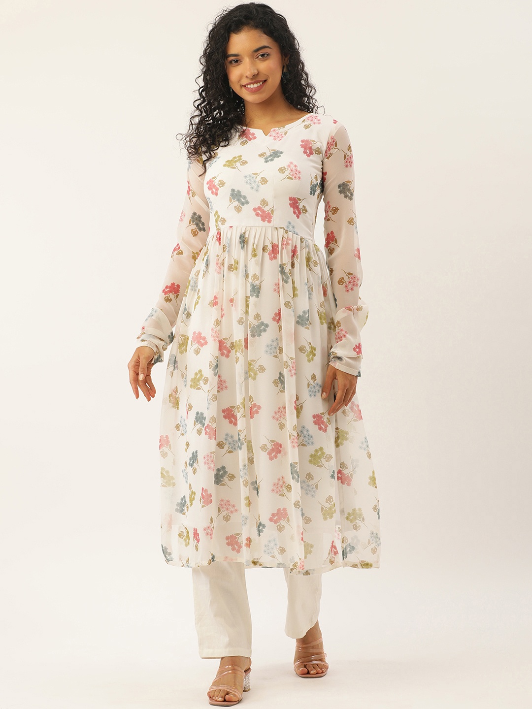 

LOOKNBOOK ART Floral Printed Georgette Anarkali Kurta, White
