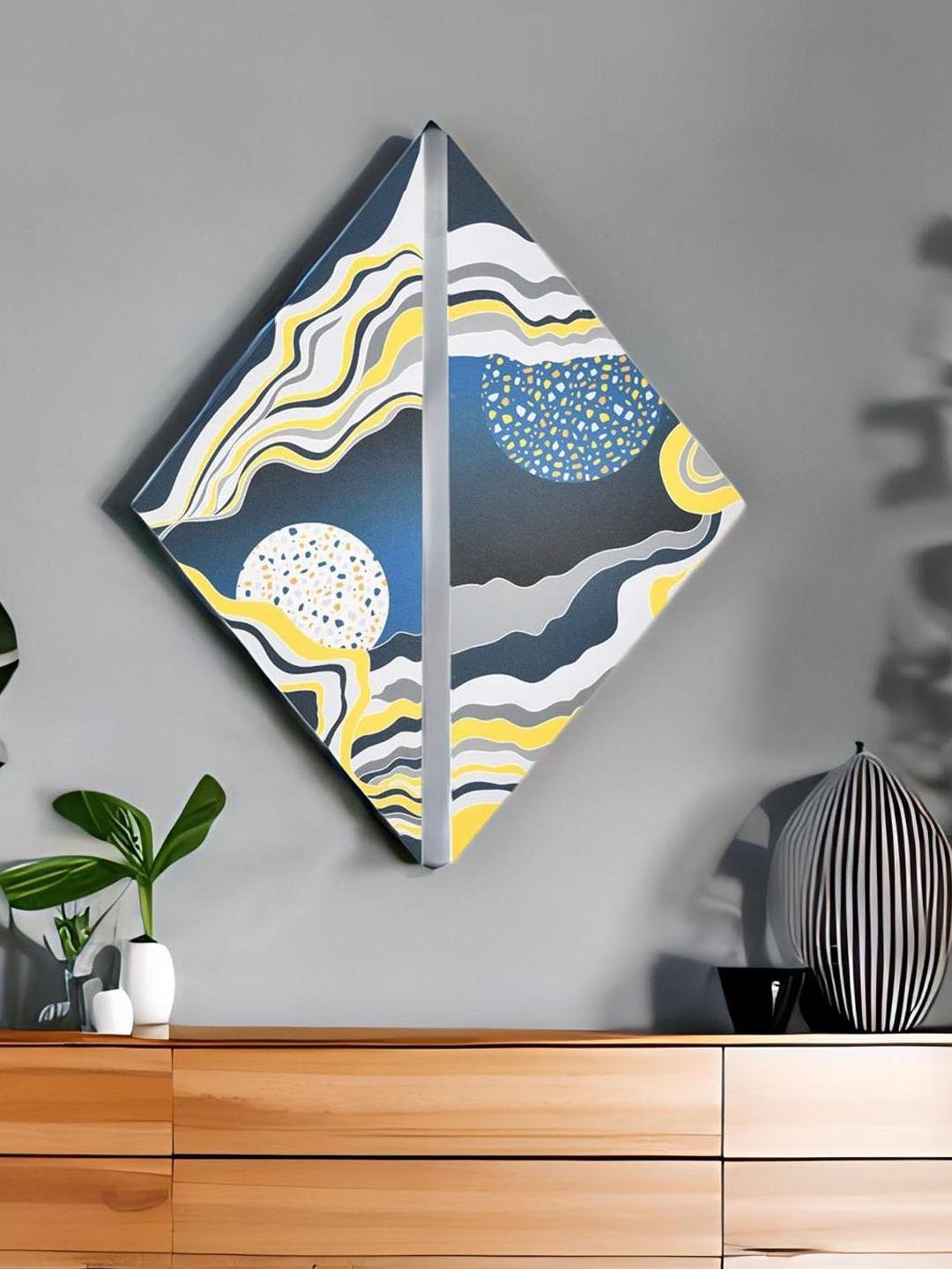

Athome by Nilkamal Blue & Yellow 2 Pcs Terrazzo Paintings Framed Wall Art