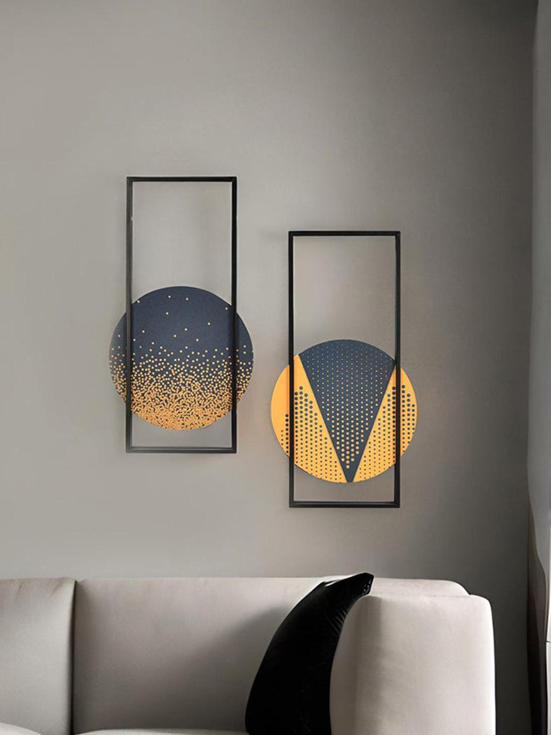

Athome by Nilkamal Mustard Yellow & Blue 2 Pcs Polka Bliss Painting Wall Art