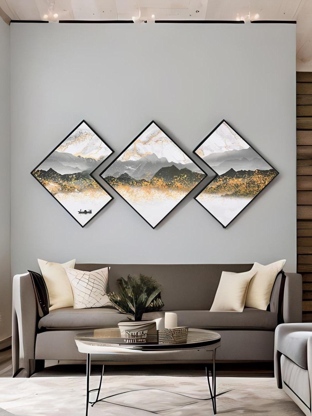 

Athome by Nilkamal Black & Beige 3 Pieces Marbella Square Painting Wall Art