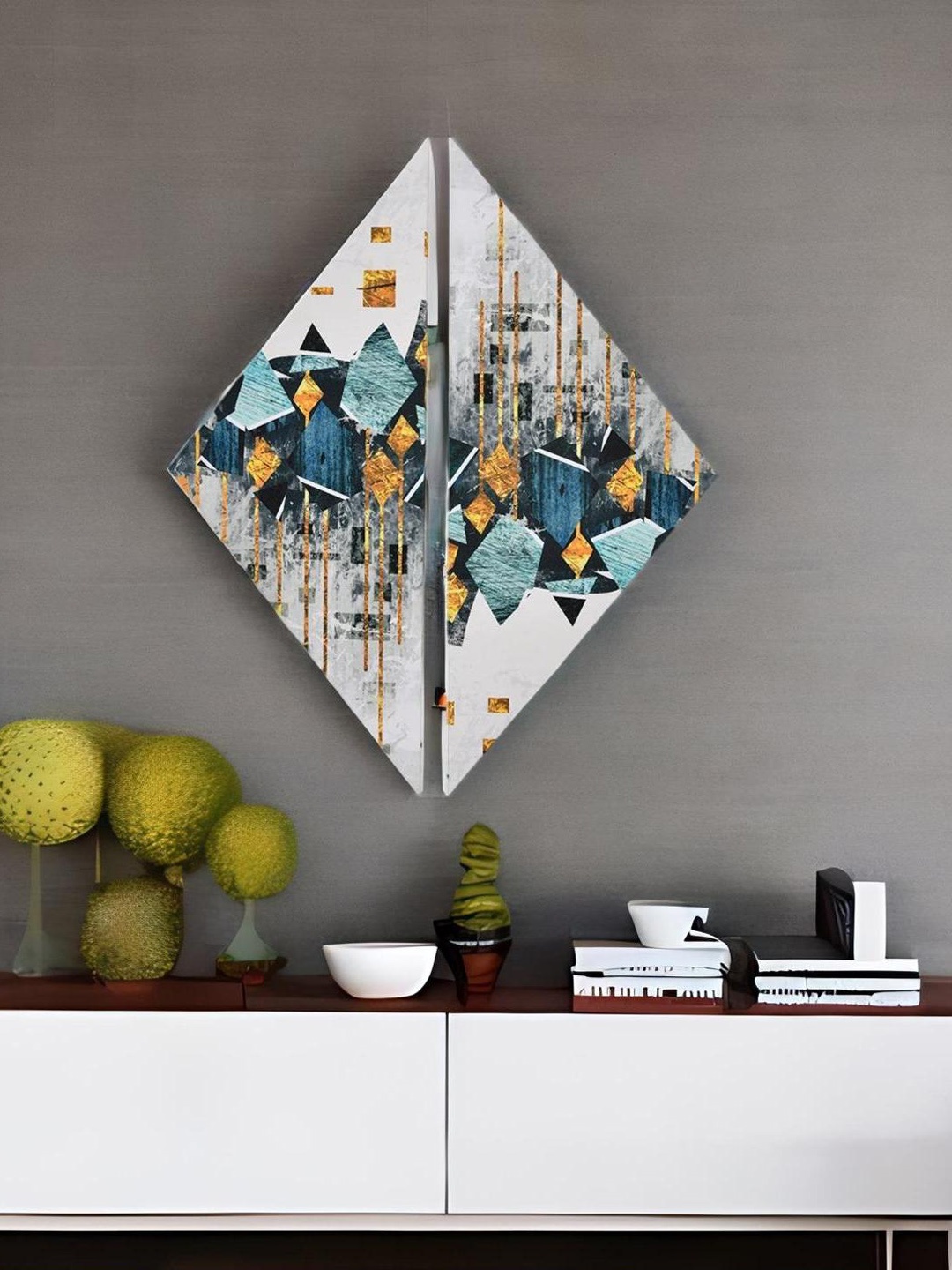 

Athome by Nilkamal White & Black 2 Pieces Abstract Wave Painted Wal Arts