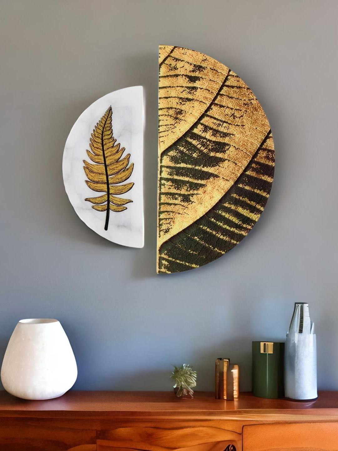 

Athome by Nilkamal Green & Beige 2 Pieces Leafy Foilage Painting Wall Art