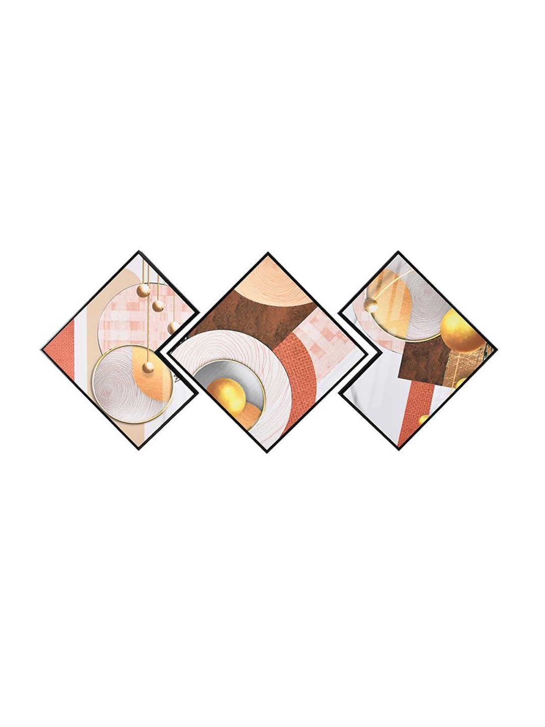 

Athome by Nilkamal Rust & White 3 Pieces Square Paintings Framed Wall Art