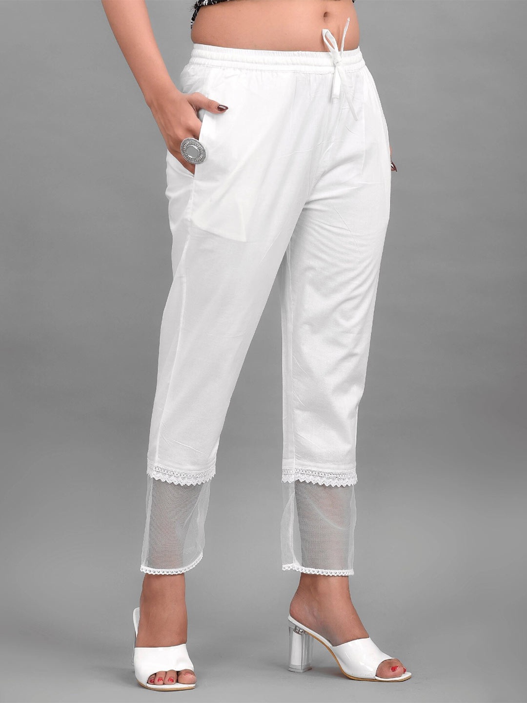 

Hatheli Cotton Sheer Hem Trousers, White