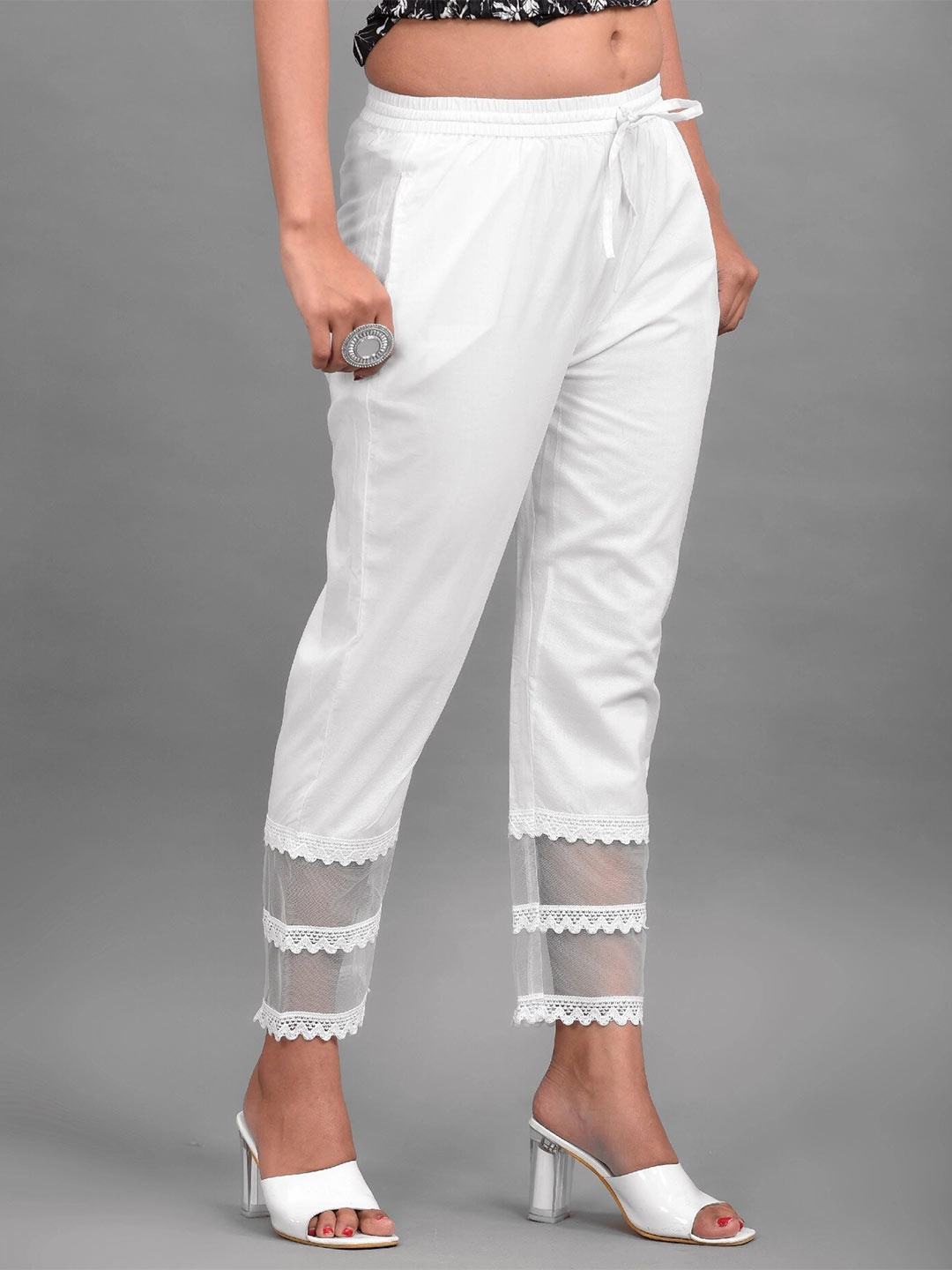 

Hatheli Women Mid-Rise Pure Cotton Trousers, White