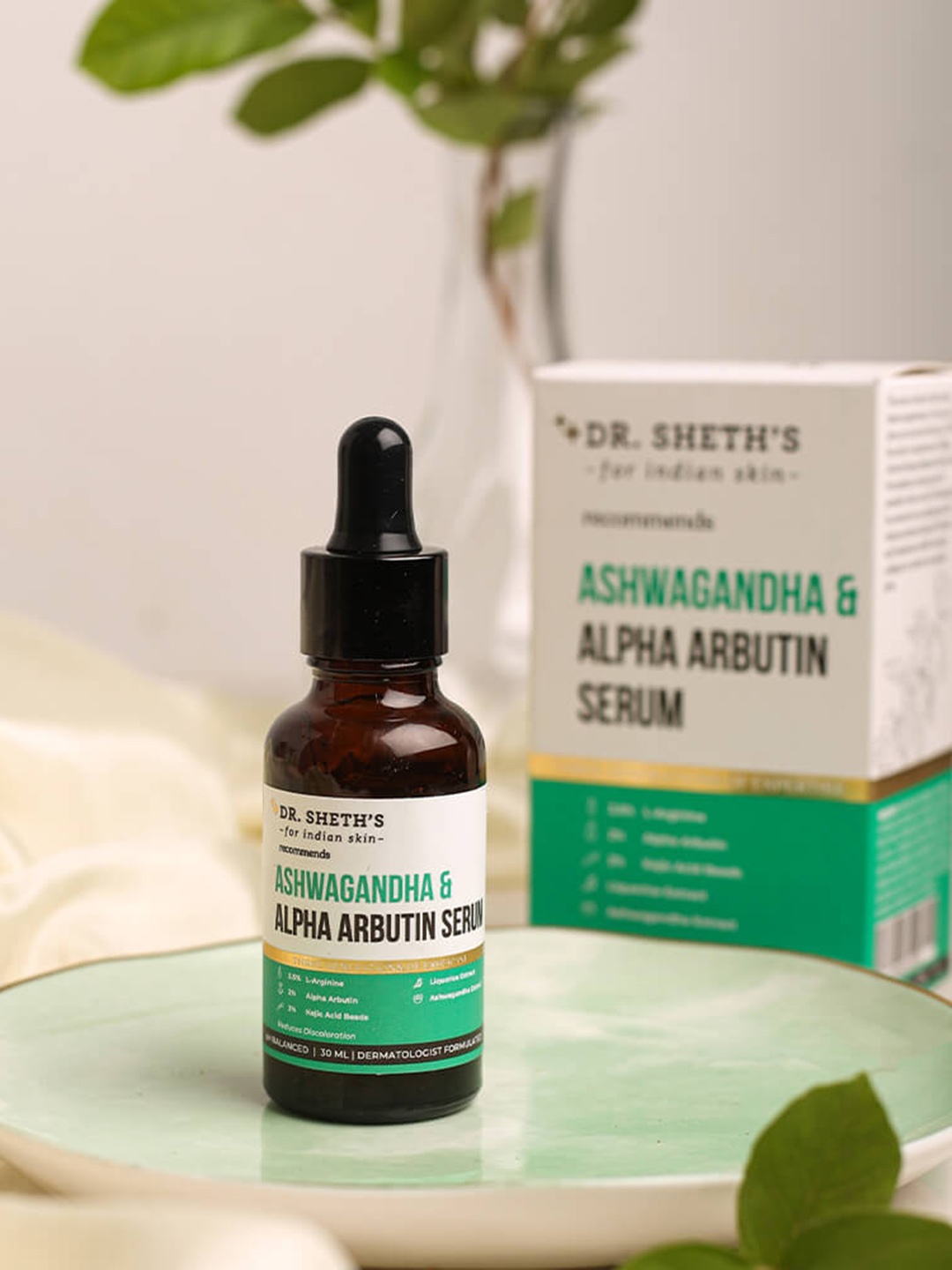 

DR. SHETHS Ashwagandha & Alpha Arbutin Serum to Reduce Discoloration - 30 ml, White