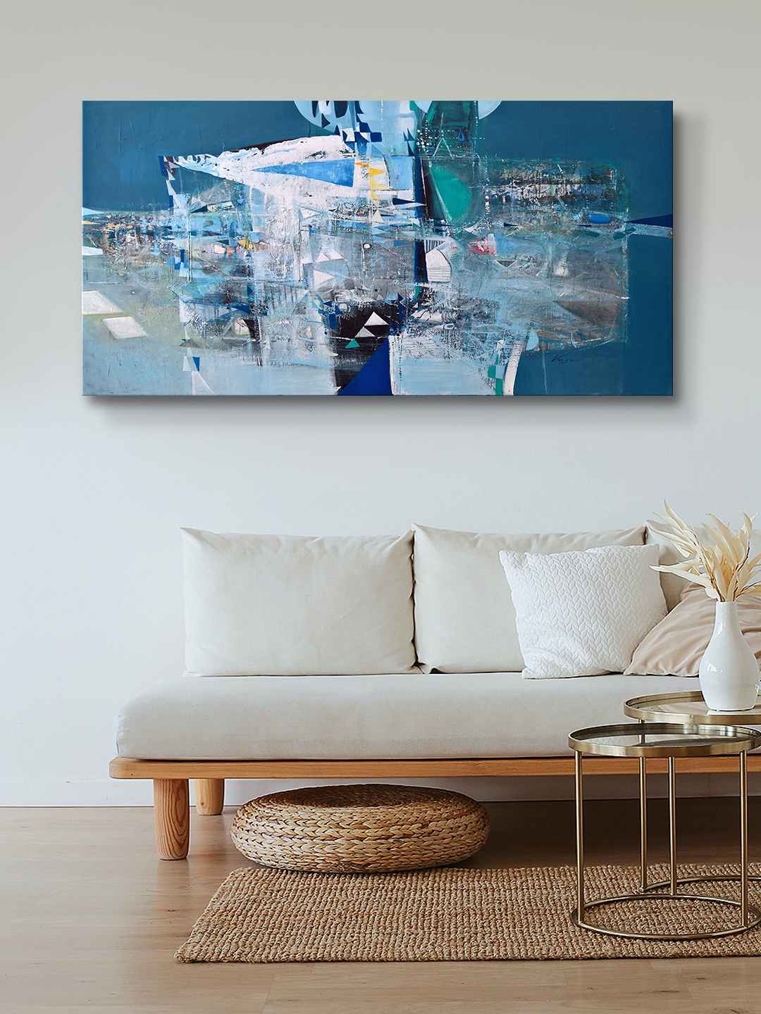 

999Store Blue & Grey Abstract Framed Canvas Wall Art Painting