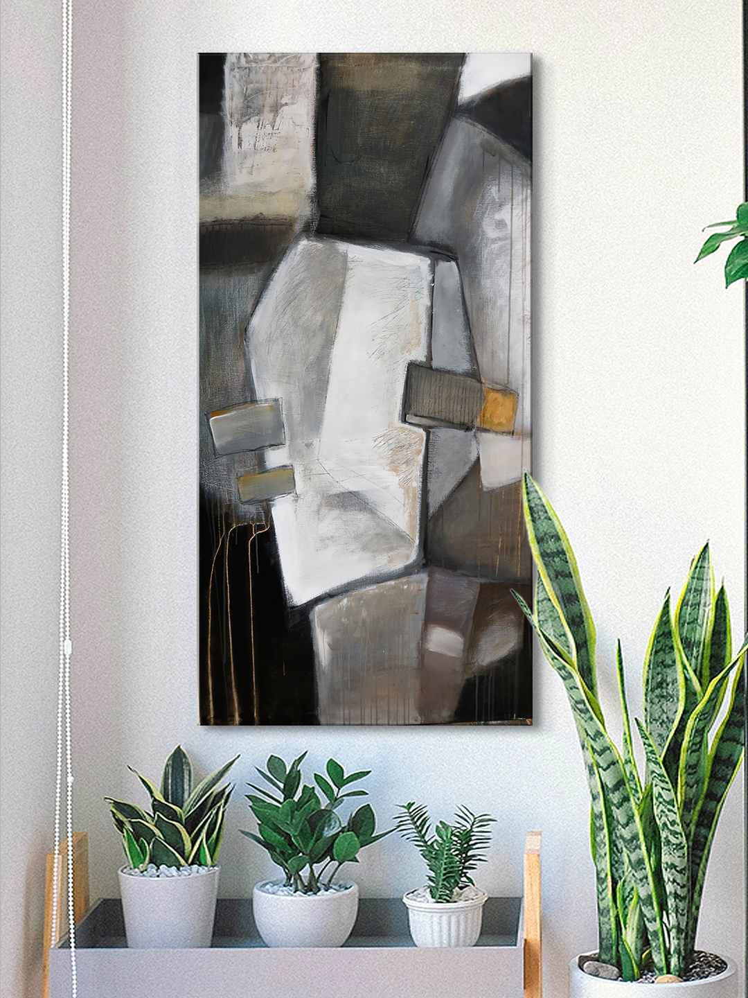 

999Store Grey & Yellow Abstract Framed Canvas Wall Art Painting