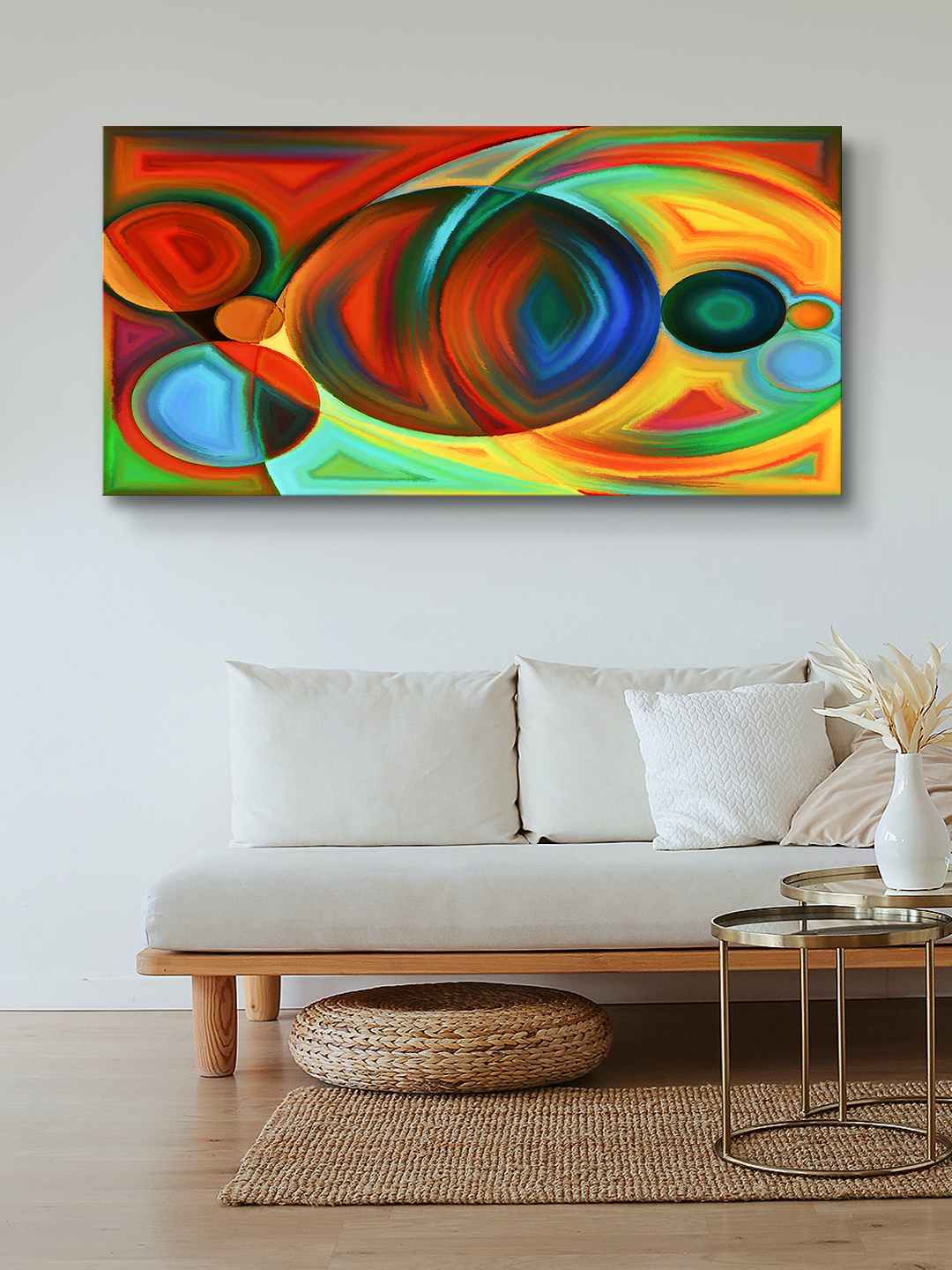 

999Store Yellow & Orange Abstract Printed Framed Wall Painting