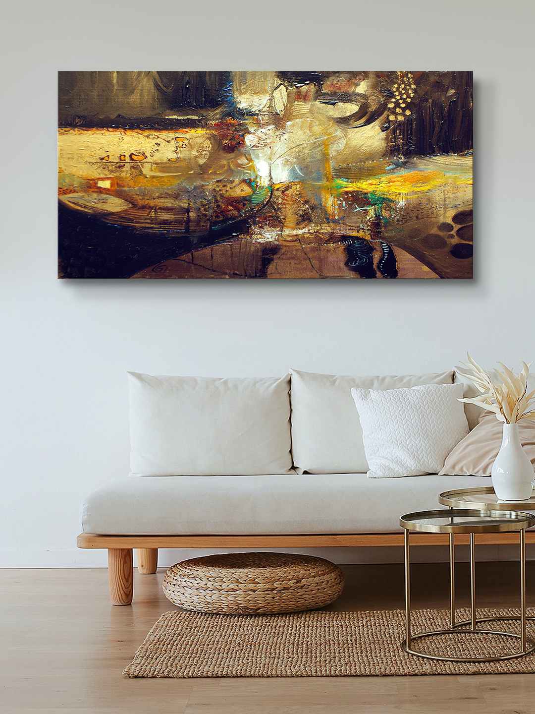 

999Store Brown & Yellow Abstract Framed Canvas Wall Tree Painting
