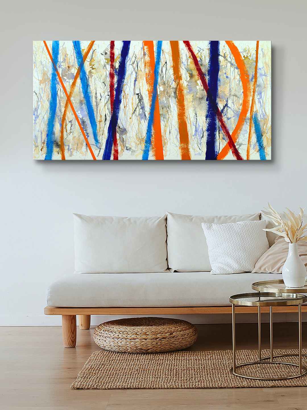 

999Store Beige & Blue Abstract Painting Framed Canvas Wall Art