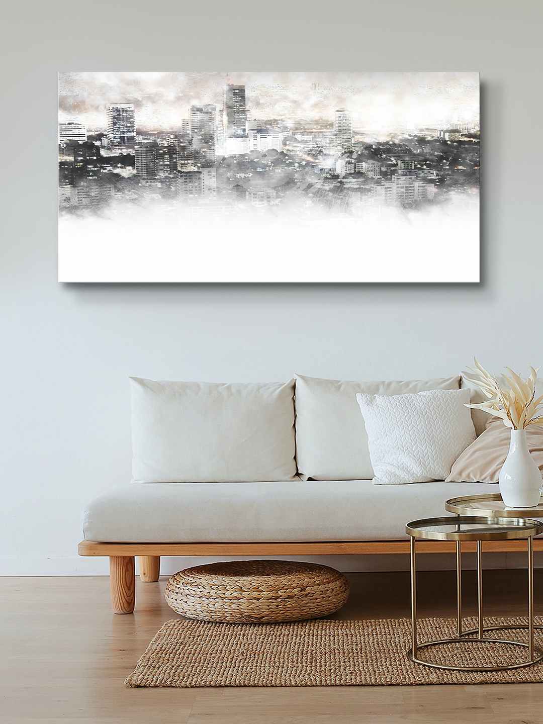 

999Store Grey & White Abstract Building Painting Canvas Wall Art