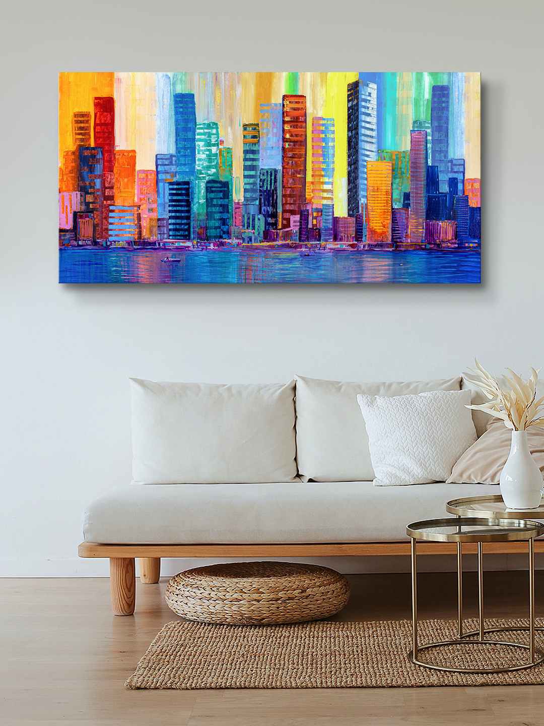 

999Store Blue & Yellow Beautiful Building Art Framed Painting Wall Art