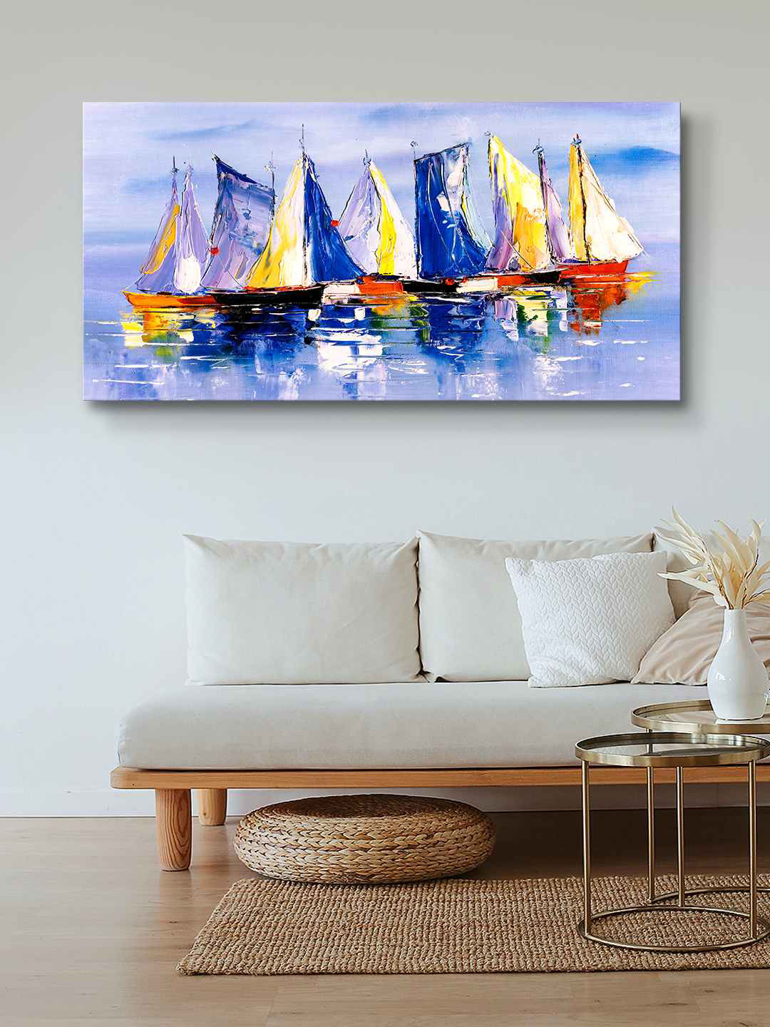 

999Store Blue & Yellow Boats Canvas Painting Wall Art