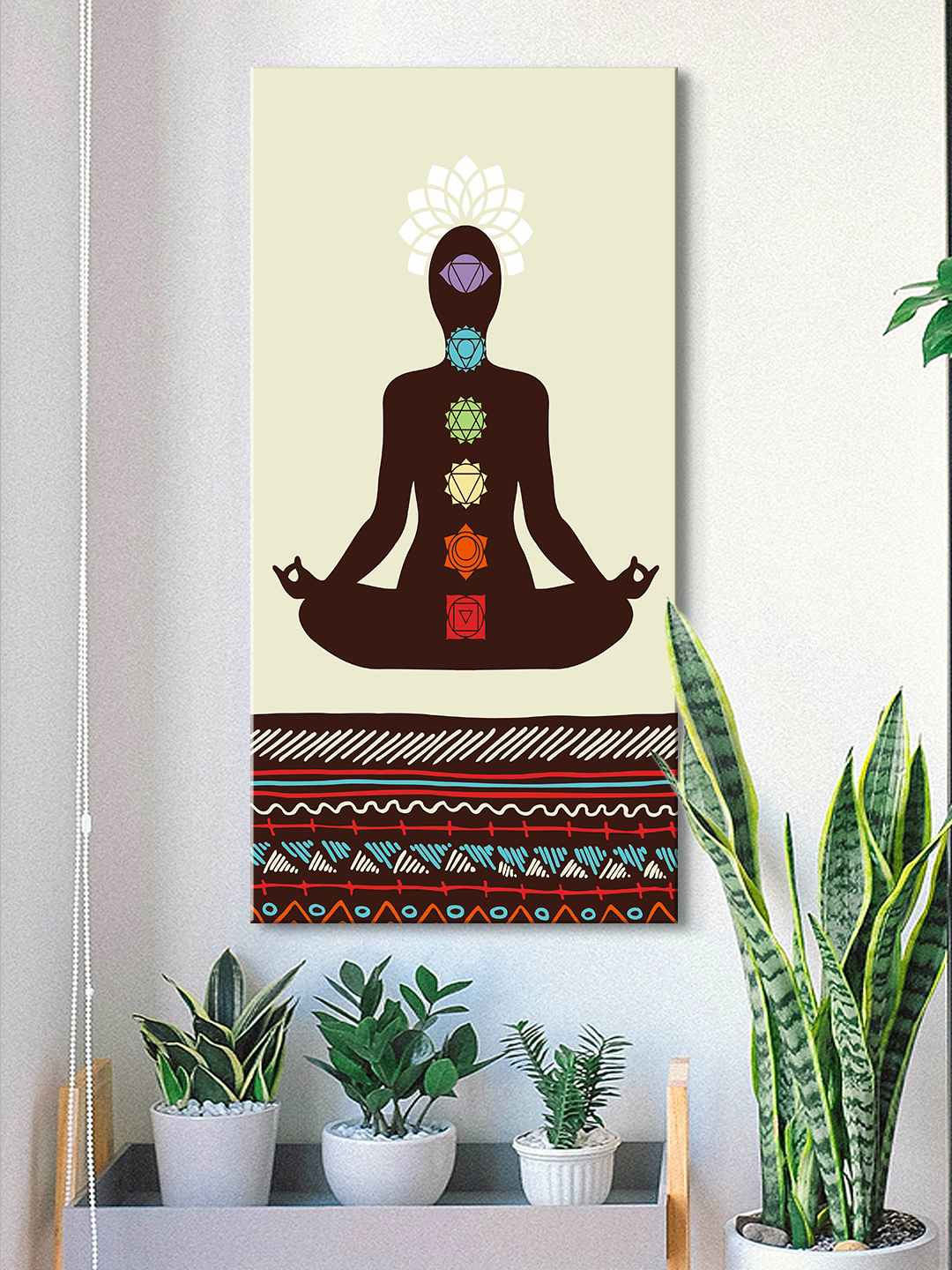 

999Store Brown & White Seven Chakra Meditation Canvas Painting Framed Wall Art