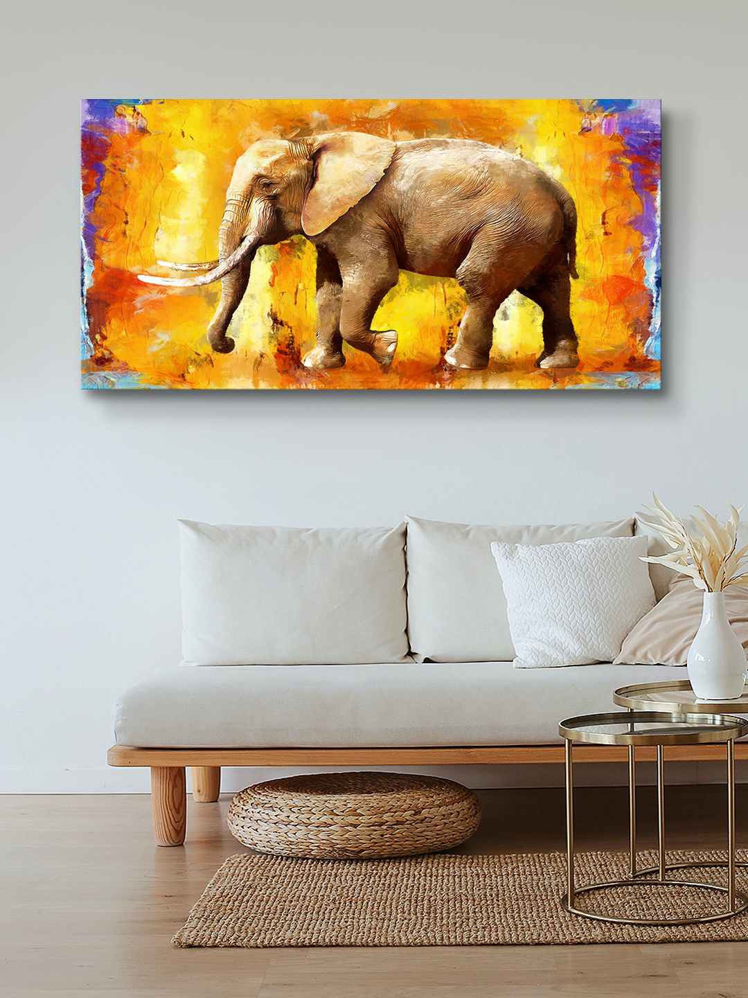 

999Store Yellow & Brown Elephant Framed Canvas Wall Art