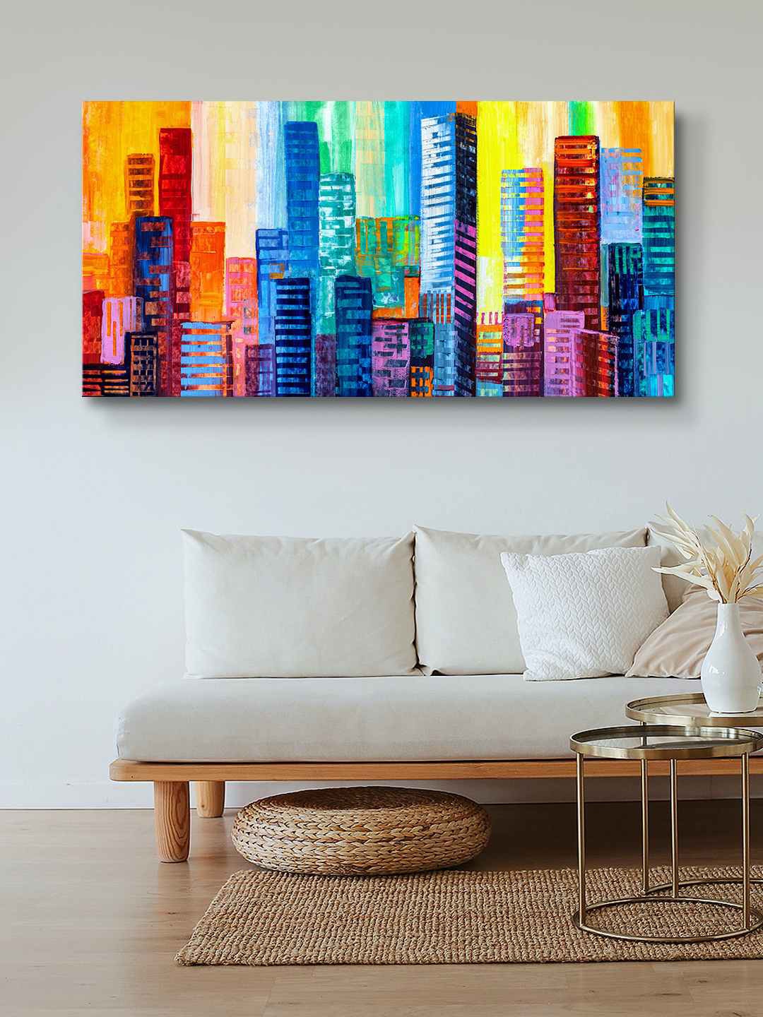 

999Store Blue & Yellow Building Art Framed Canvas Wall Art