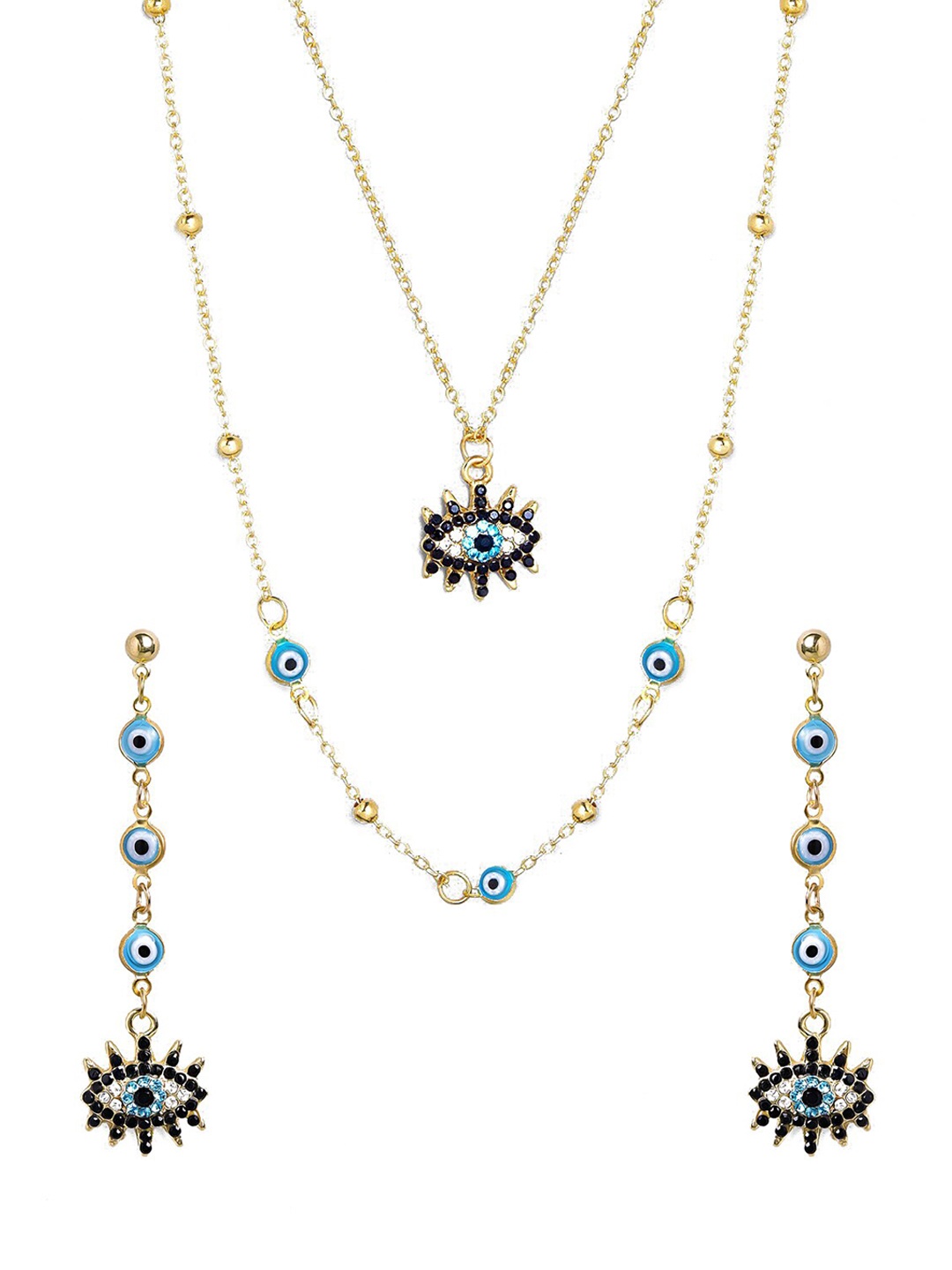 

OOMPH Crystal-Studded & Beaded Evil Eye Layered Necklace & Earrings Set, Blue