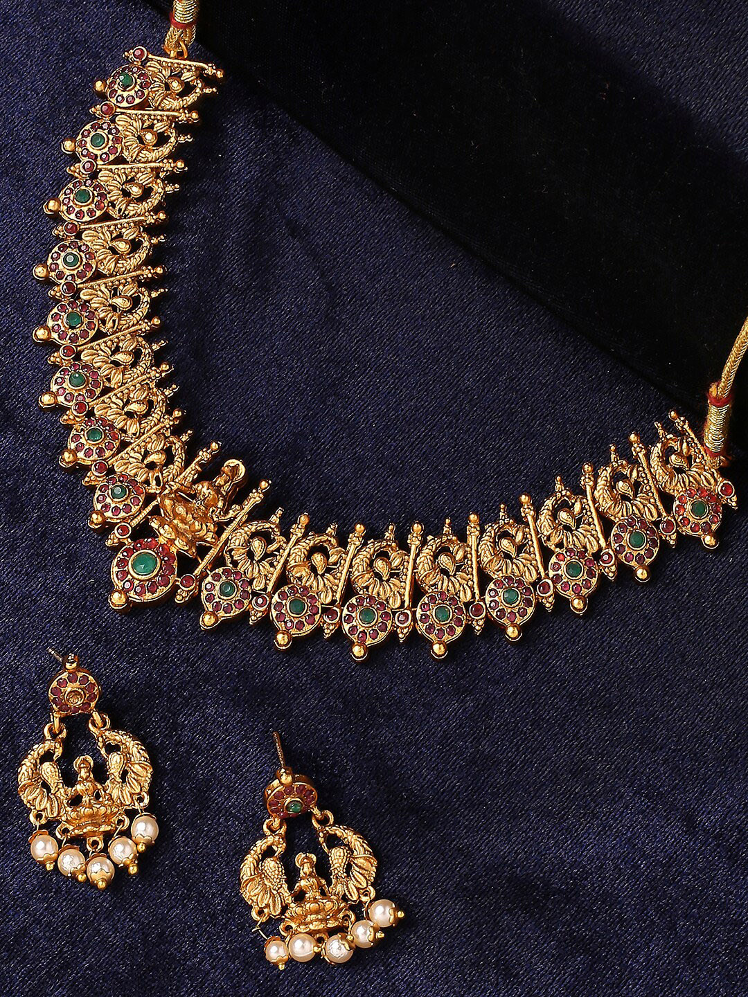 

OOMPH Gold Plated Stone Studded & Beaded Temple Jewellery Set