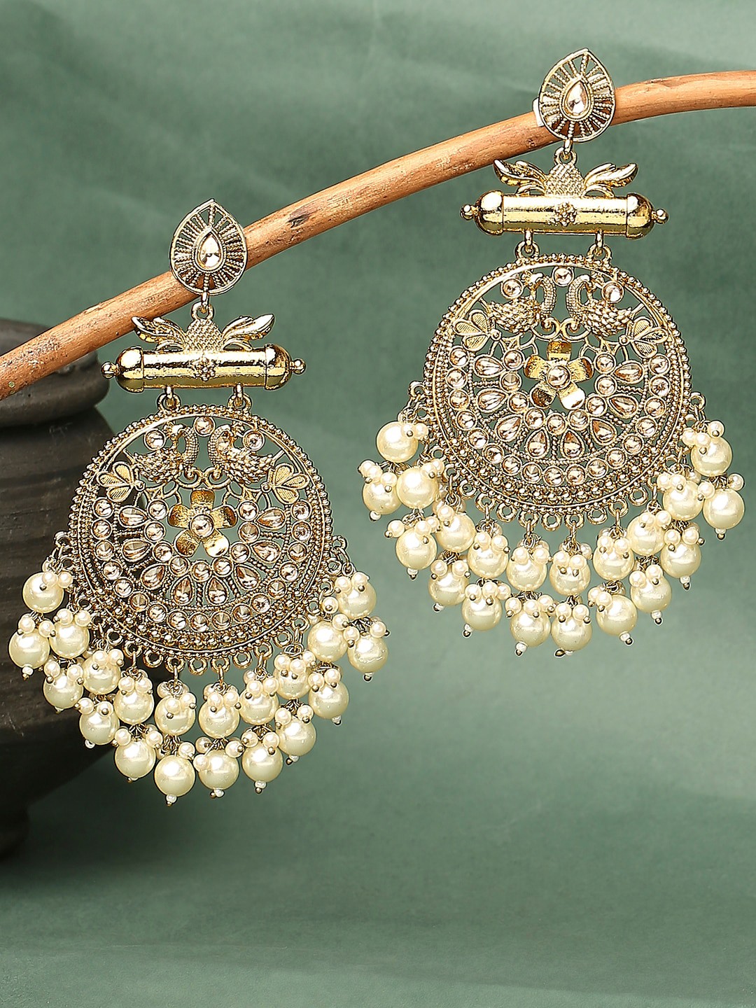 

OOMPH Peacock Shaped Chandbalis Earrings, Gold