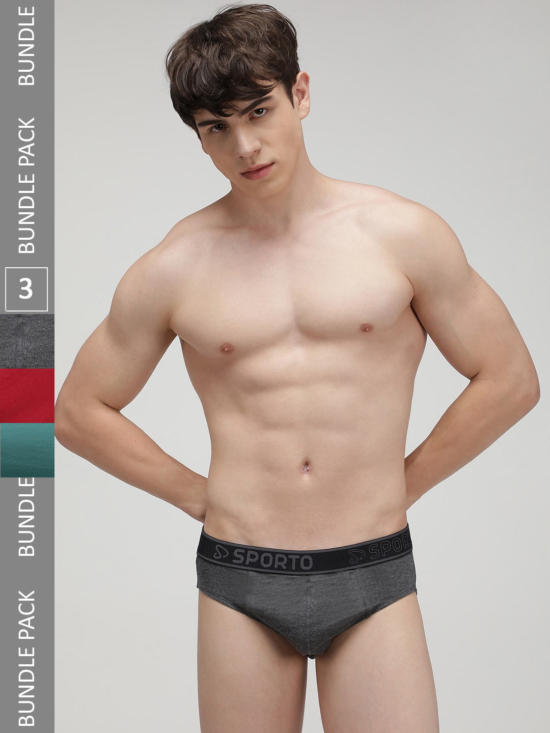 

SPORTO Men Pack Of 3 Cotton Basic Briefs, Red