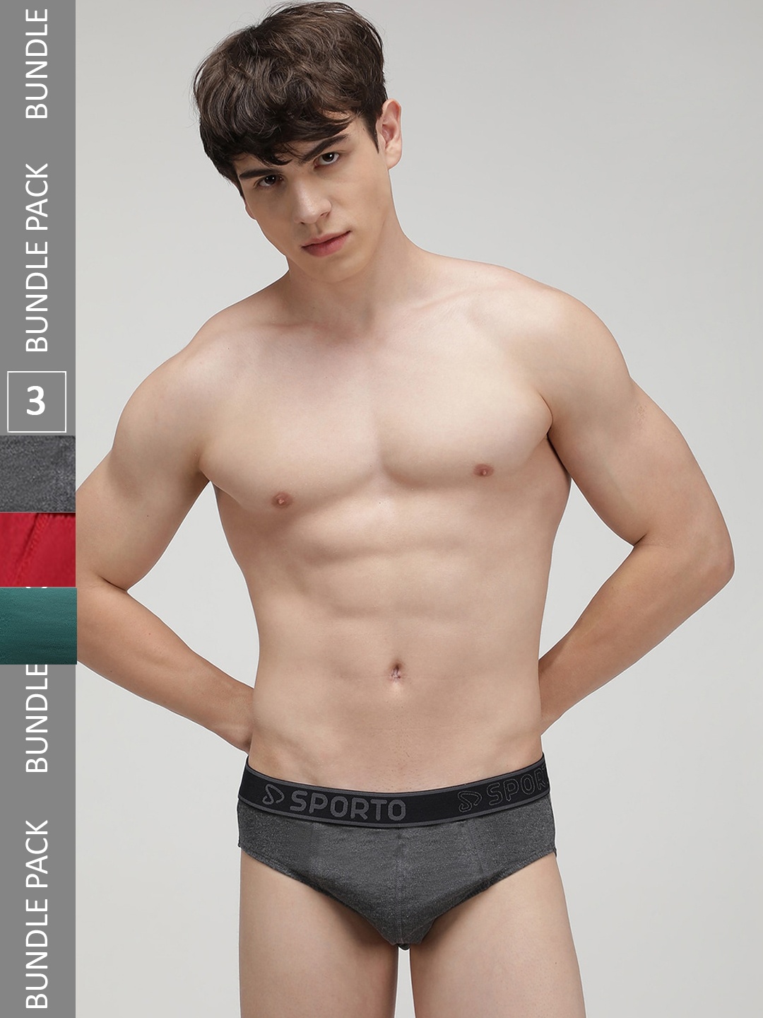 

SPORTO Men Pack Of 3 Cotton Basic Briefs, Red