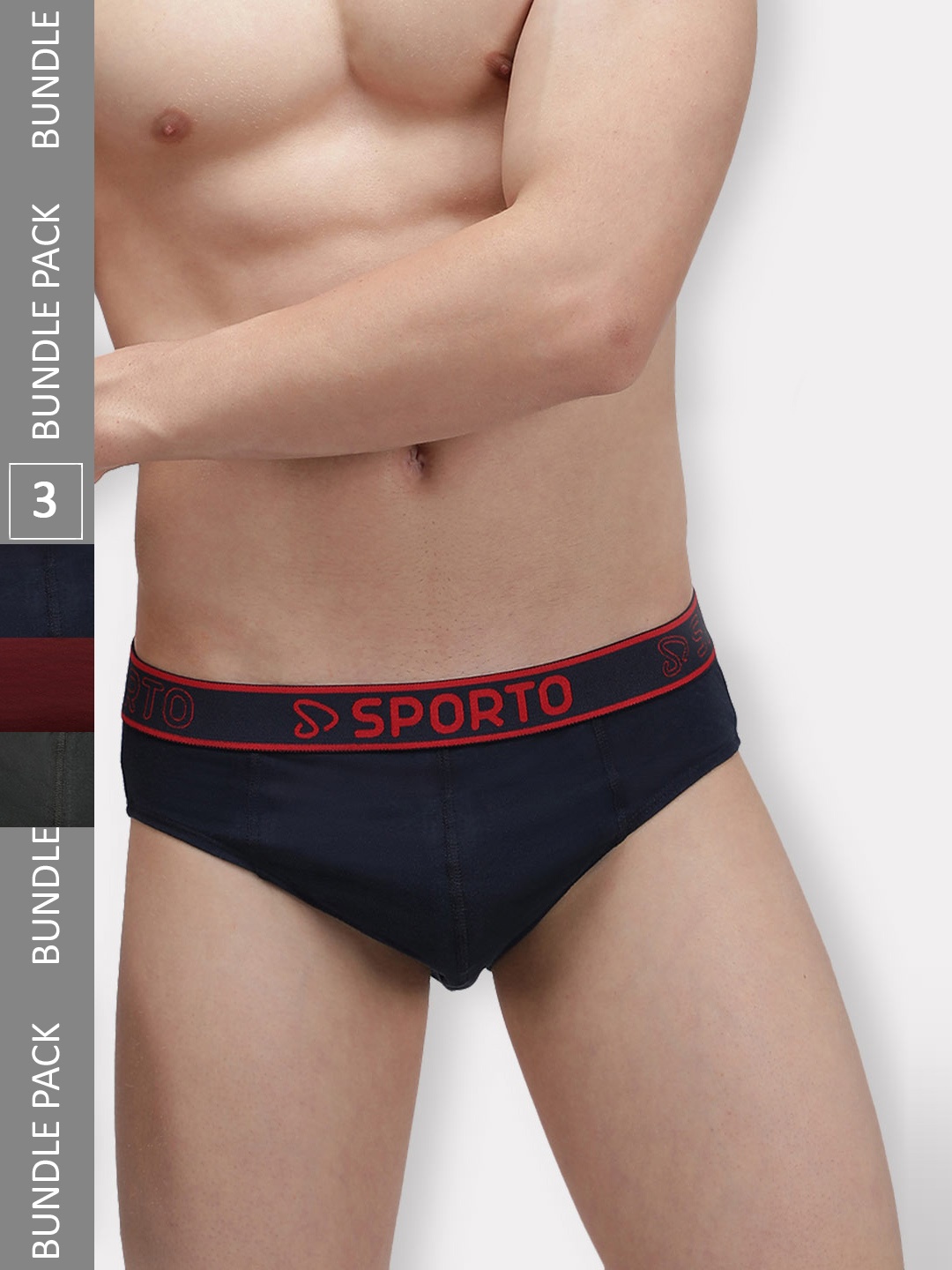

SPORTO Men Pack Of 3 Cotton Basic Briefs, Olive