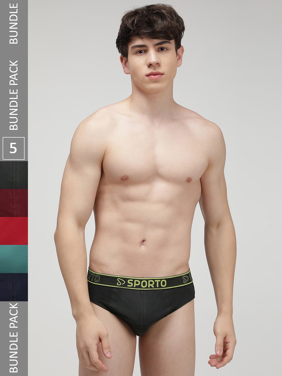

SPORTO Men Pack Of 5 Cotton Basic Briefs, Maroon