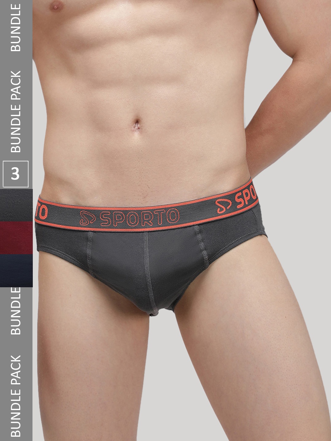 

SPORTO Men Pack Of 3 Cotton Basic Briefs, Maroon