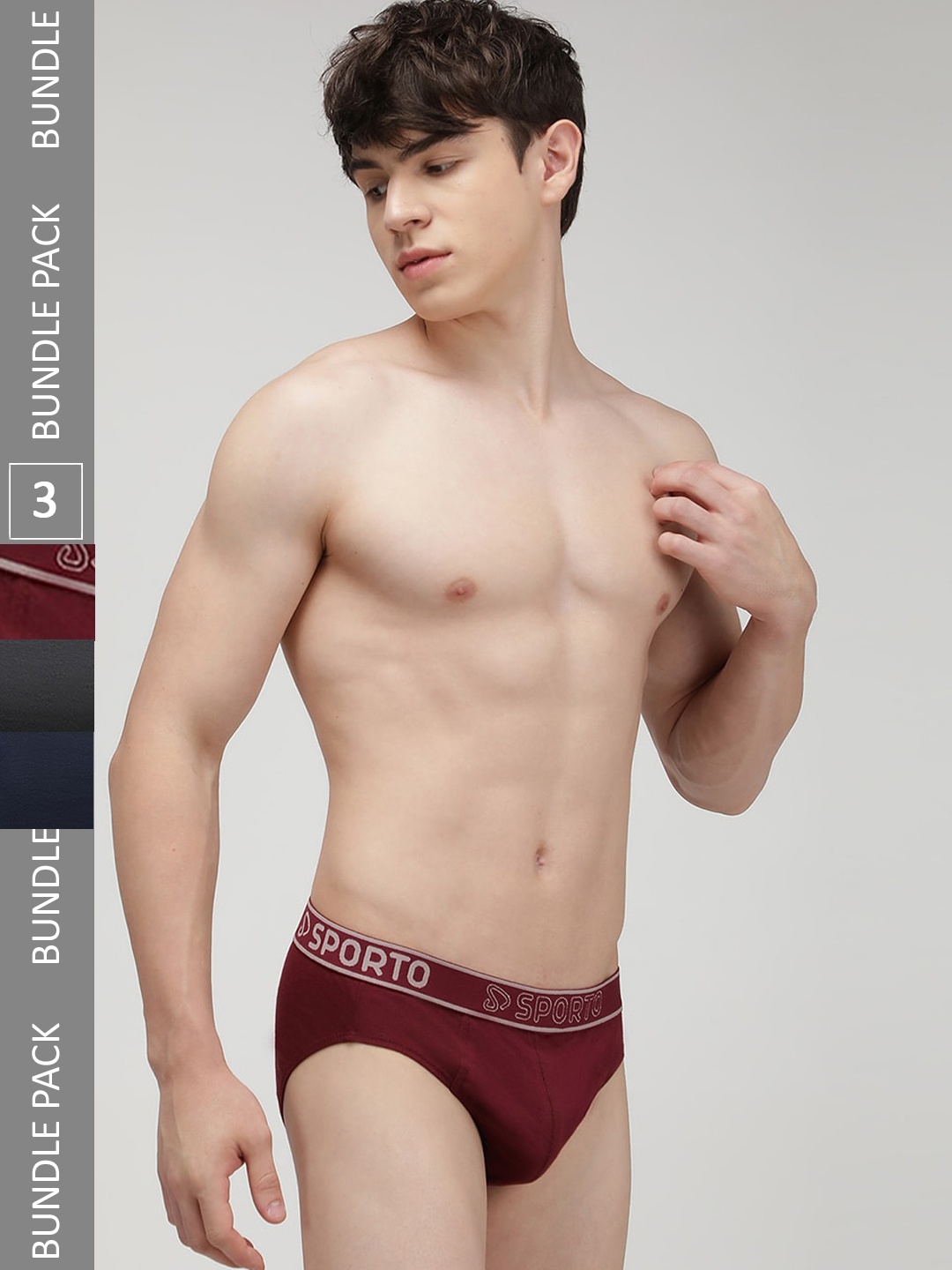 

SPORTO Men Pack Of 3 Cotton Basic Briefs, Maroon