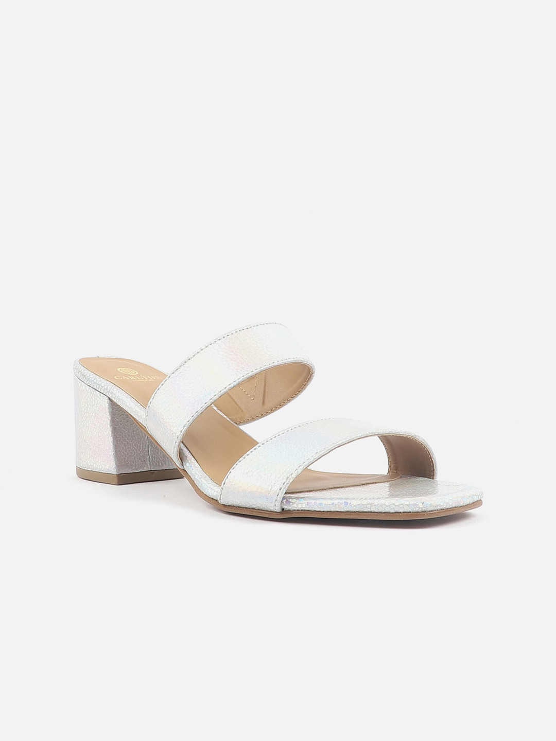 

Carlton London Textured Open Toe Block Heels, Silver