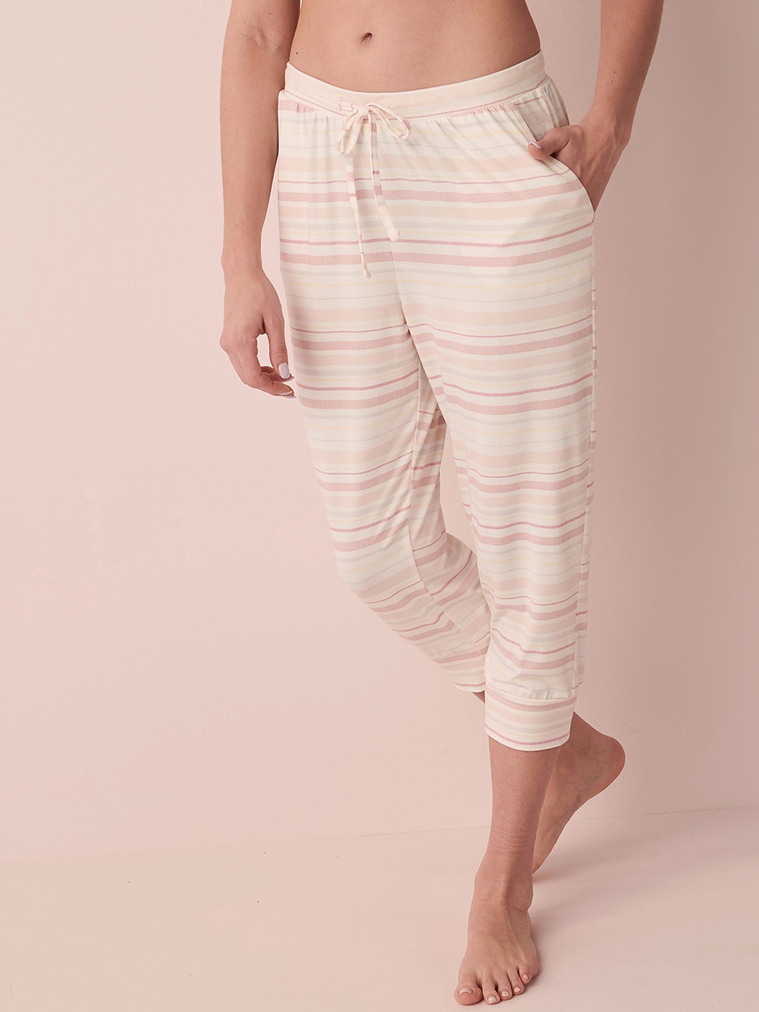 

La Vie en Rose Women Striped Lounge Pants, Beige