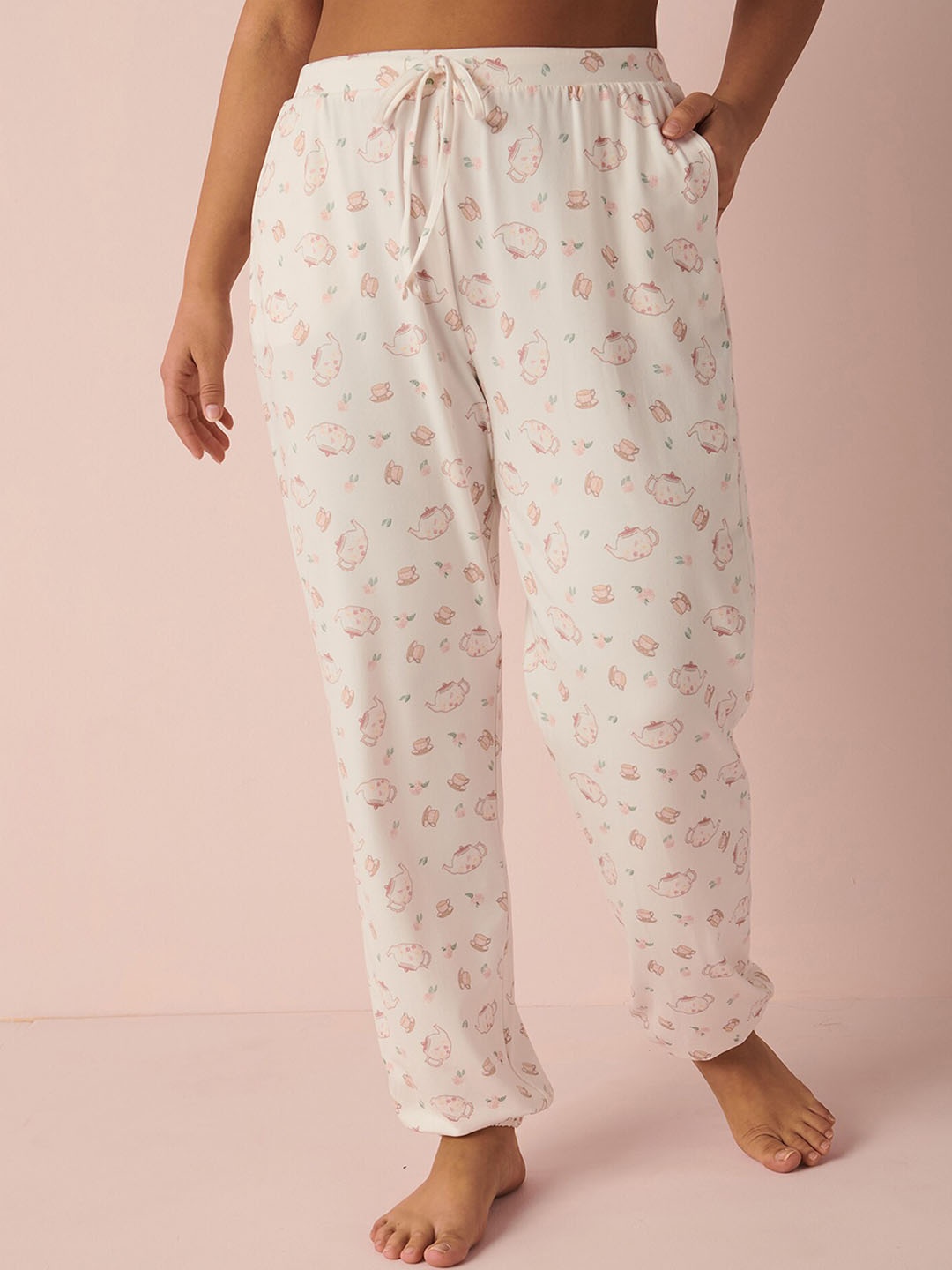 

La Vie en Rose Women Printed Straight Comfortable Lounge Pants, White