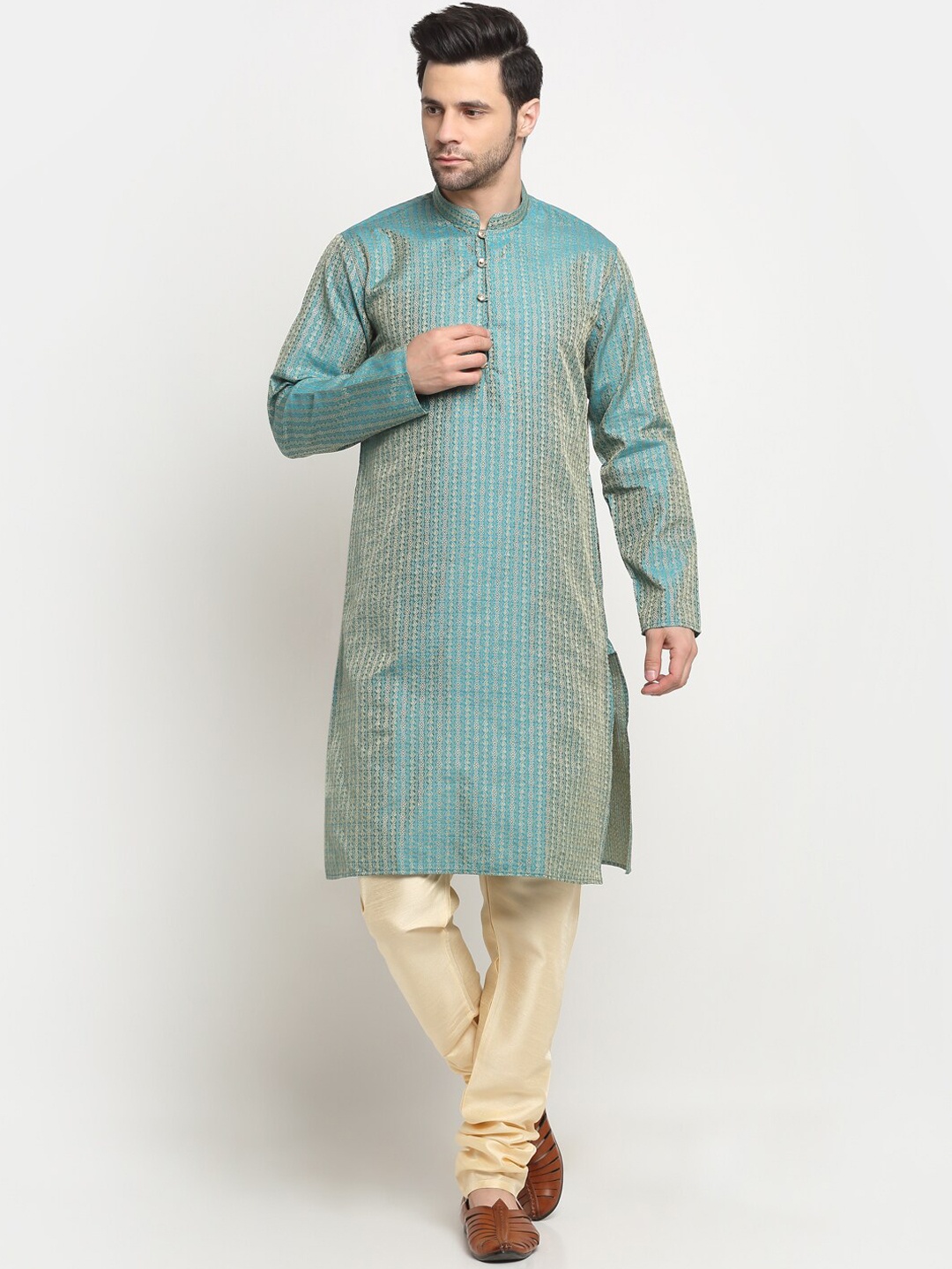 

KRAFT INDIA Ethnic Motifs Woven Design Jacquard Straight Kurta, Blue