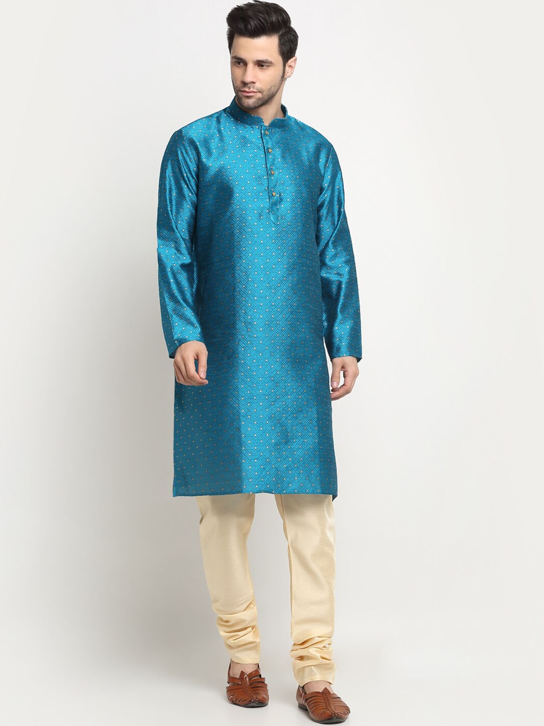 

KRAFT INDIA Mandarin Collar Woven Design Straight Kurta, Blue