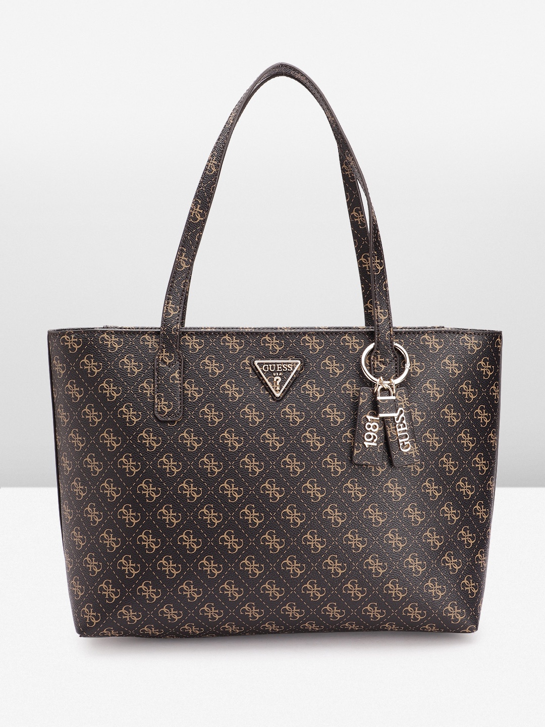 

GUESS Brand Logo Printed Tote Bag, Coffee brown