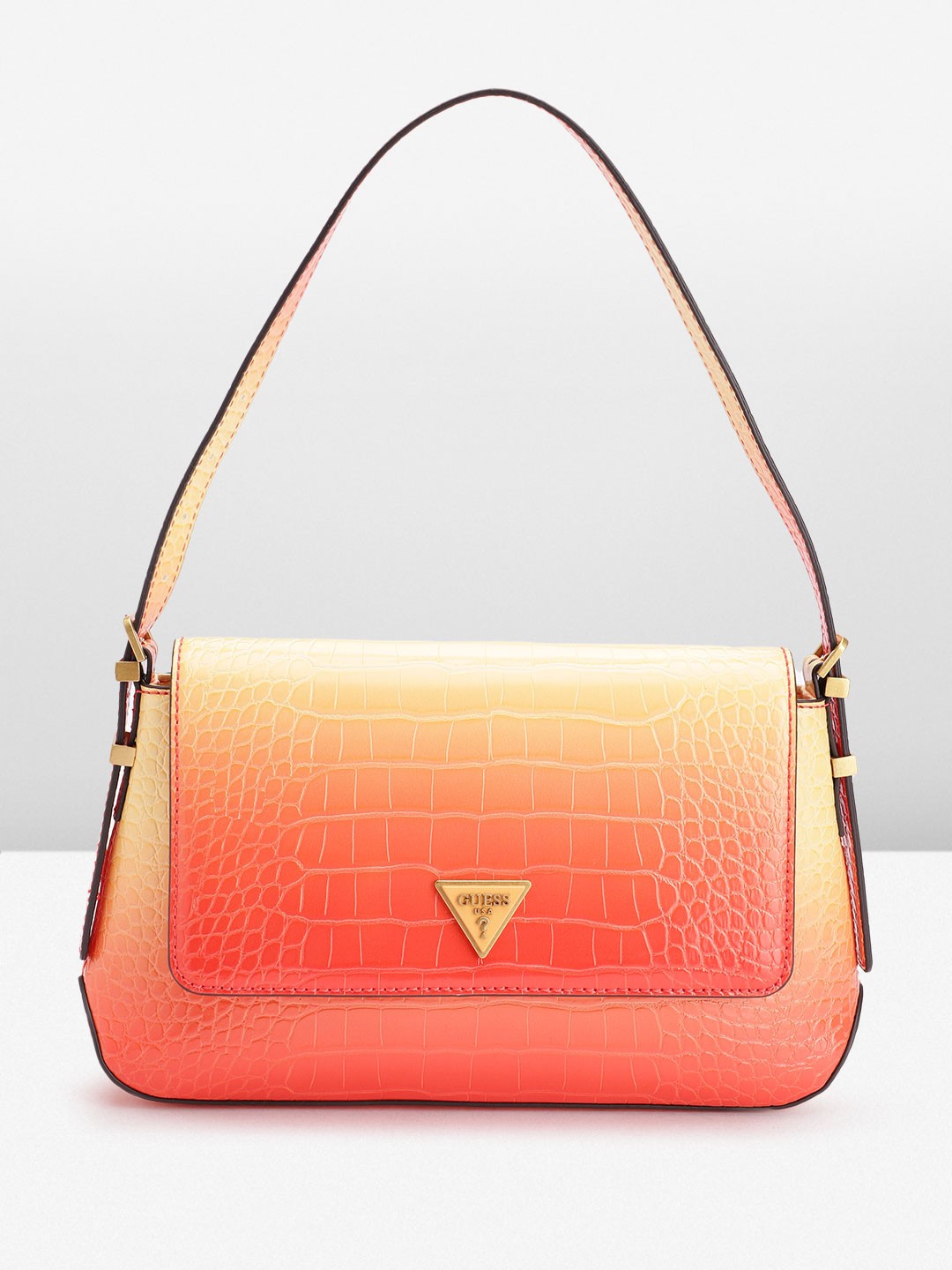 

GUESS Women Croc Textured Structured Ombre Effect Shoulder Bag, Orange