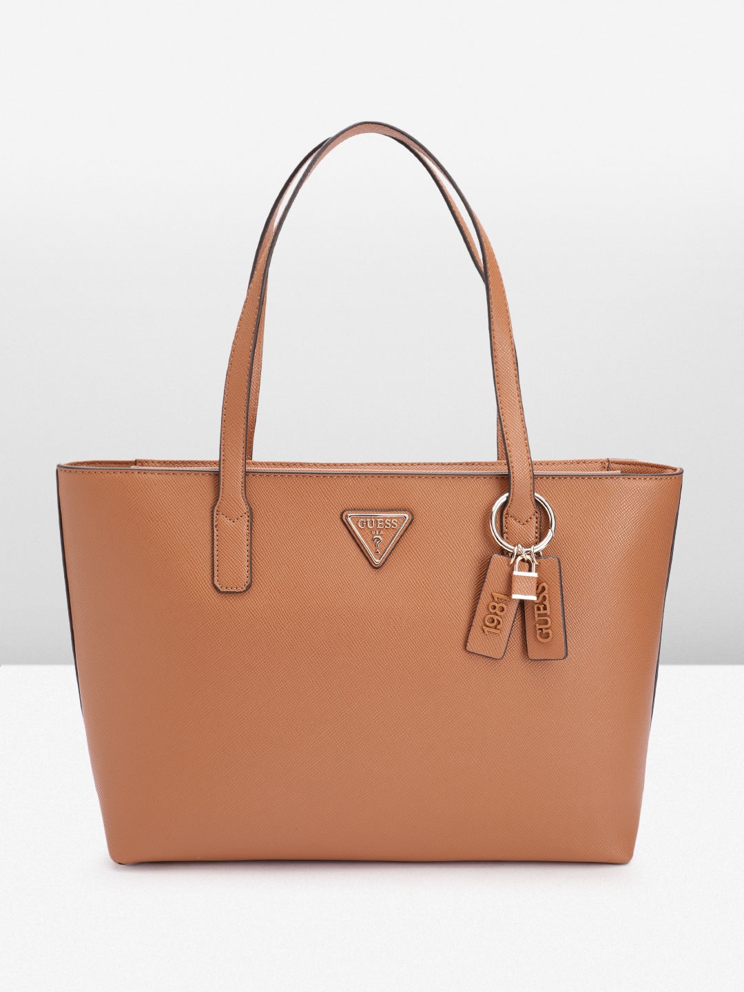 

GUESS Women Textured Structured Shoulder Bag, Brown
