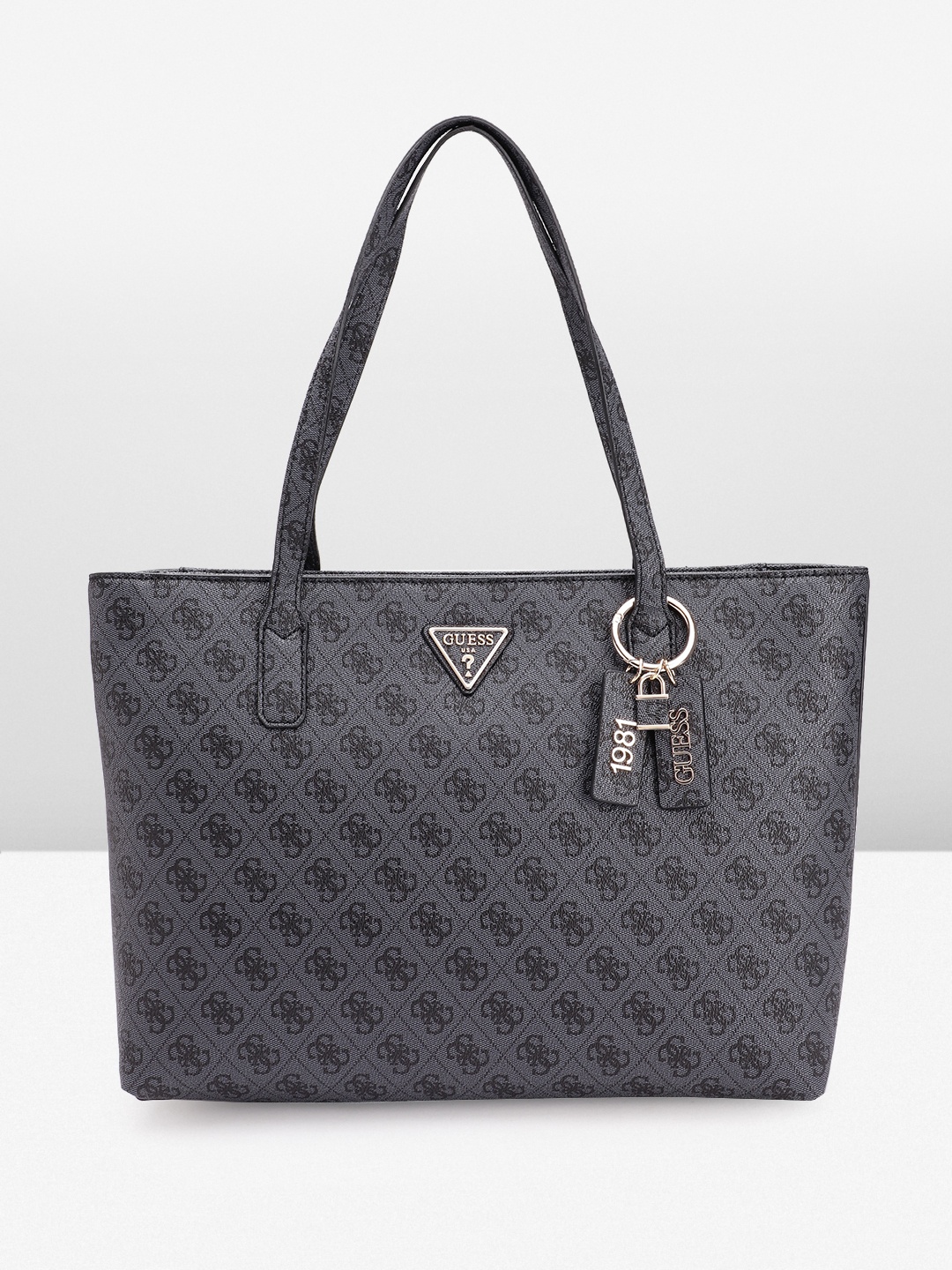 

GUESS Women Brand Logo Printed Structured Shoulder Bag, Grey