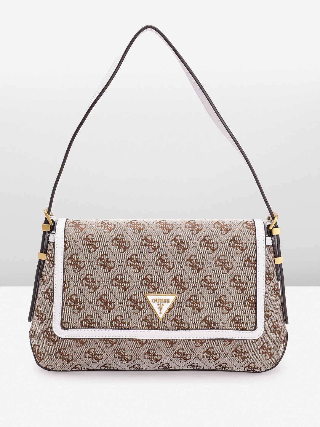 

GUESS Women Brand Logo Woven Design Structured Shoulder Bag, Beige